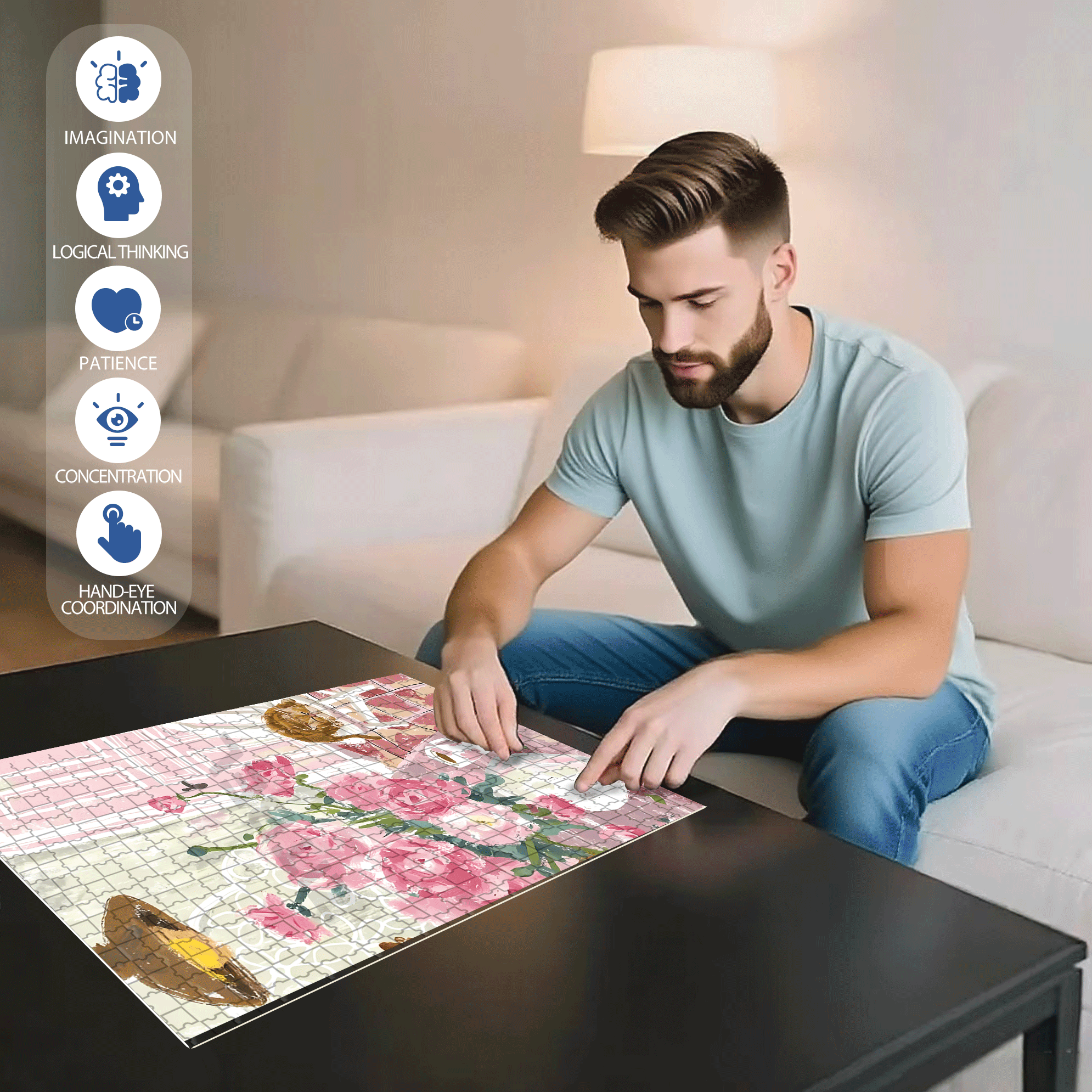 Flowers and Cats 2 500pcs/1000pcs Jigsaw Puzzle, Scratch-Resistant, Interactive Family Game & Brain-Boosting DIY Decor, Perfect for Halloween, Christmas & New Year Gifts, Family Puzzle Game