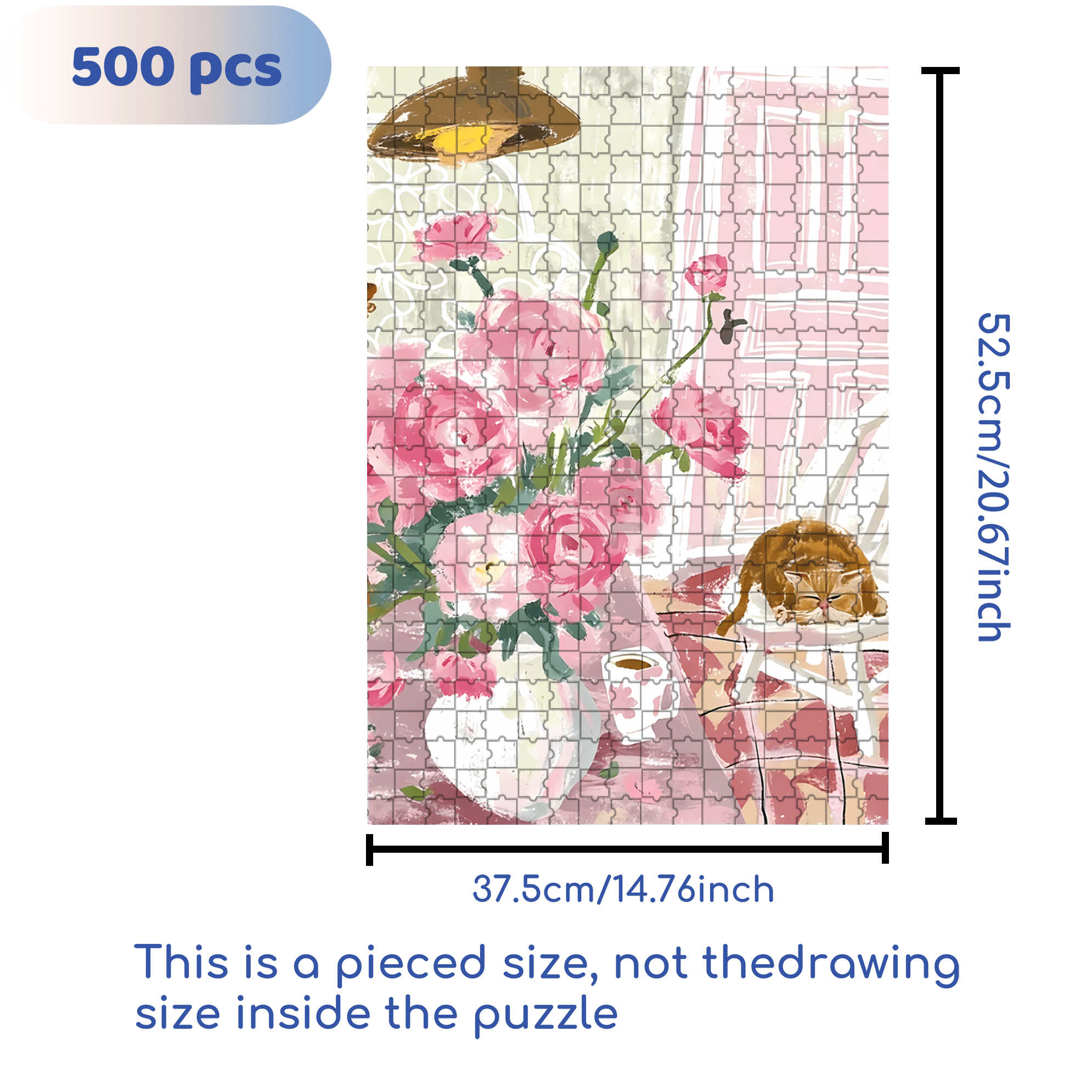 Flowers and Cats 2 500pcs/1000pcs Jigsaw Puzzle, Scratch-Resistant, Interactive Family Game & Brain-Boosting DIY Decor, Perfect for Halloween, Christmas & New Year Gifts, Family Puzzle Game