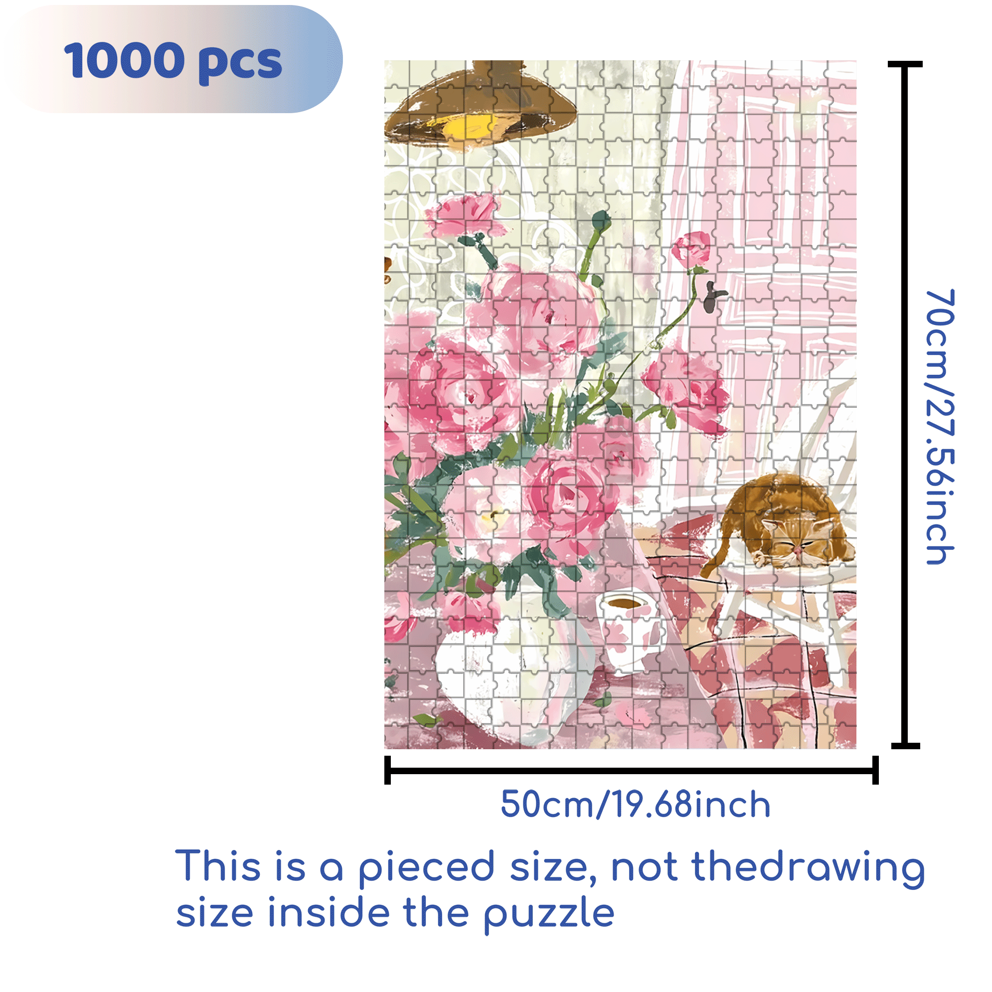 Flowers and Cats 2 500pcs/1000pcs Jigsaw Puzzle, Scratch-Resistant, Interactive Family Game & Brain-Boosting DIY Decor, Perfect for Halloween, Christmas & New Year Gifts, Family Puzzle Game