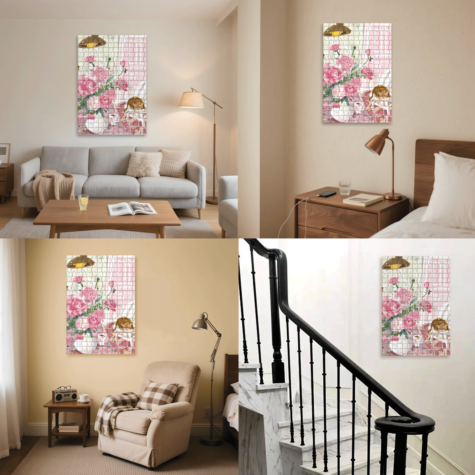 Flowers and Cats 2 500pcs/1000pcs Jigsaw Puzzle, Scratch-Resistant, Interactive Family Game & Brain-Boosting DIY Decor, Perfect for Halloween, Christmas & New Year Gifts, Family Puzzle Game