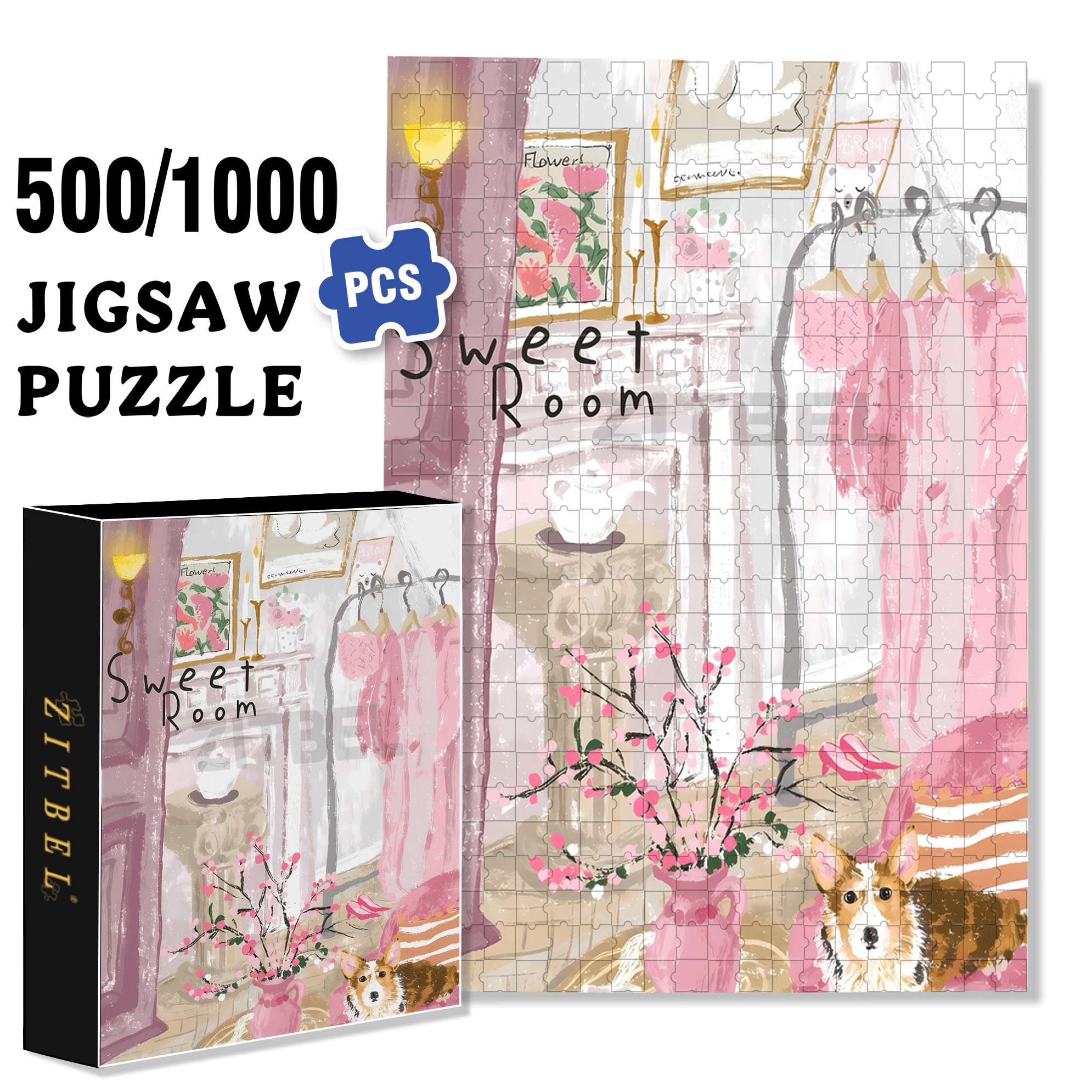 Flowers And Cats 500pcs/1000pcs Jigsaw Puzzle, Scratch-Resistant, Interactive Family Game & Brain-Boosting DIY Decor, Perfect for Halloween, Christmas & New Year Gifts, Family Puzzle Game