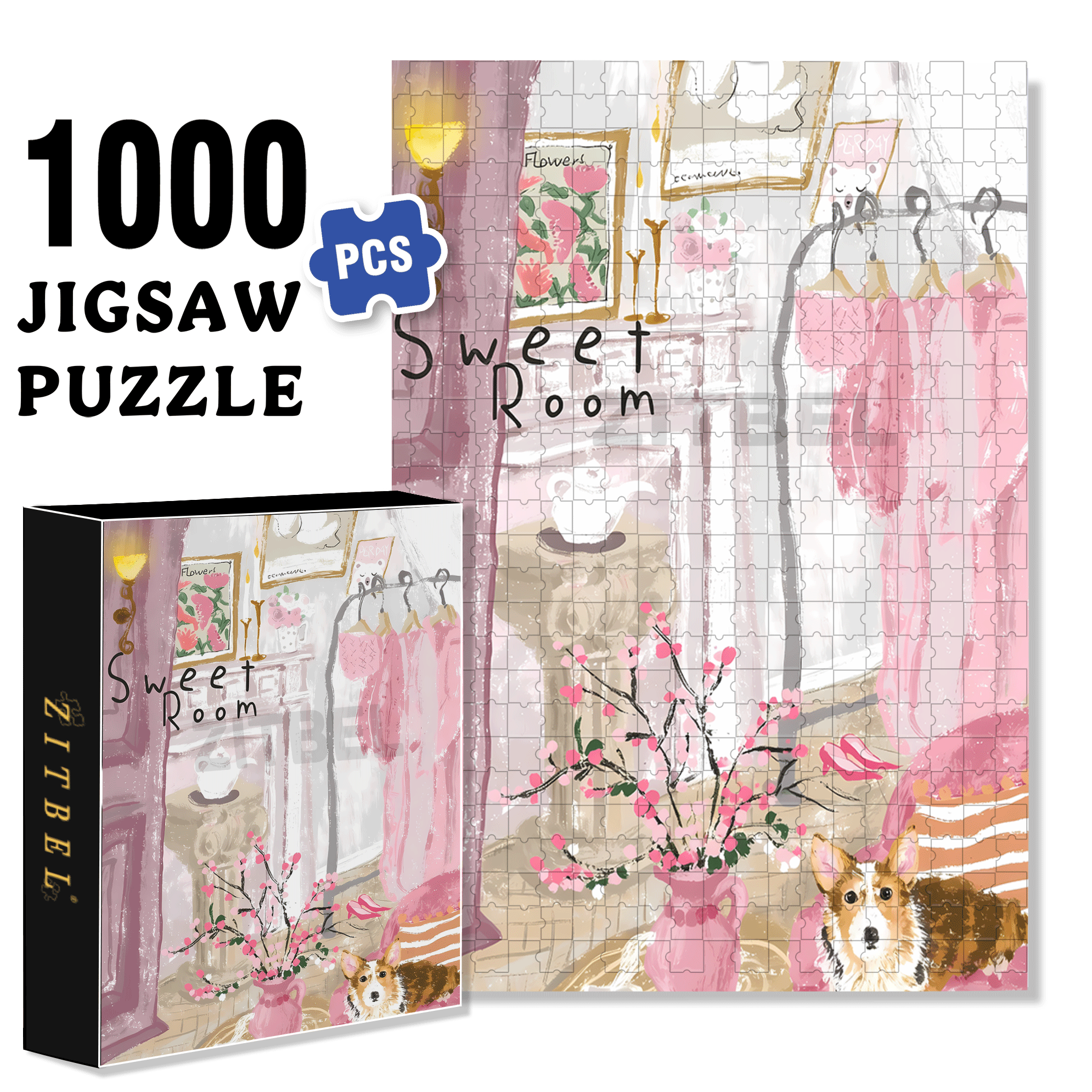 Flowers And Cats 500pcs/1000pcs Jigsaw Puzzle, Scratch-Resistant, Interactive Family Game & Brain-Boosting DIY Decor, Perfect for Halloween, Christmas & New Year Gifts, Family Puzzle Game