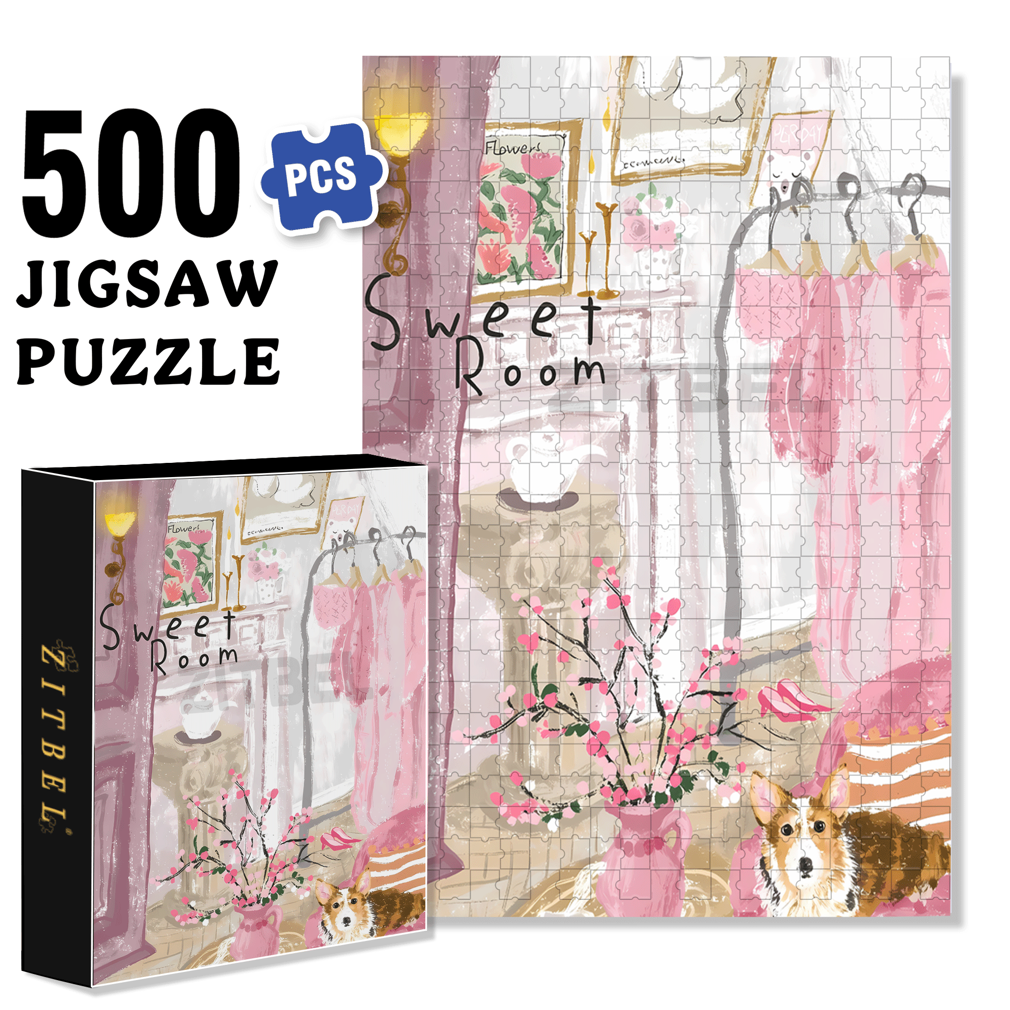 Flowers And Cats 500pcs/1000pcs Jigsaw Puzzle, Scratch-Resistant, Interactive Family Game & Brain-Boosting DIY Decor, Perfect for Halloween, Christmas & New Year Gifts, Family Puzzle Game