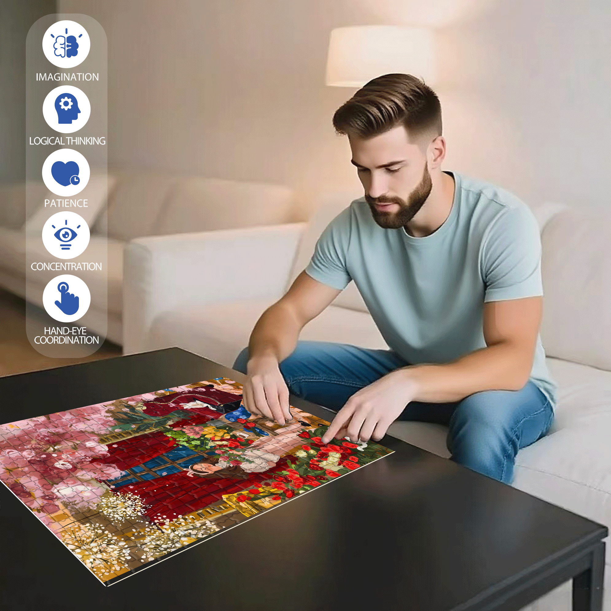 Flowers and Girls 500pcs/1000pcs Jigsaw Puzzle, Scratch-Resistant, Interactive Family Game & Brain-Boosting DIY Decor, Perfect for Halloween, Christmas & New Year Gifts, Family Puzzle Game