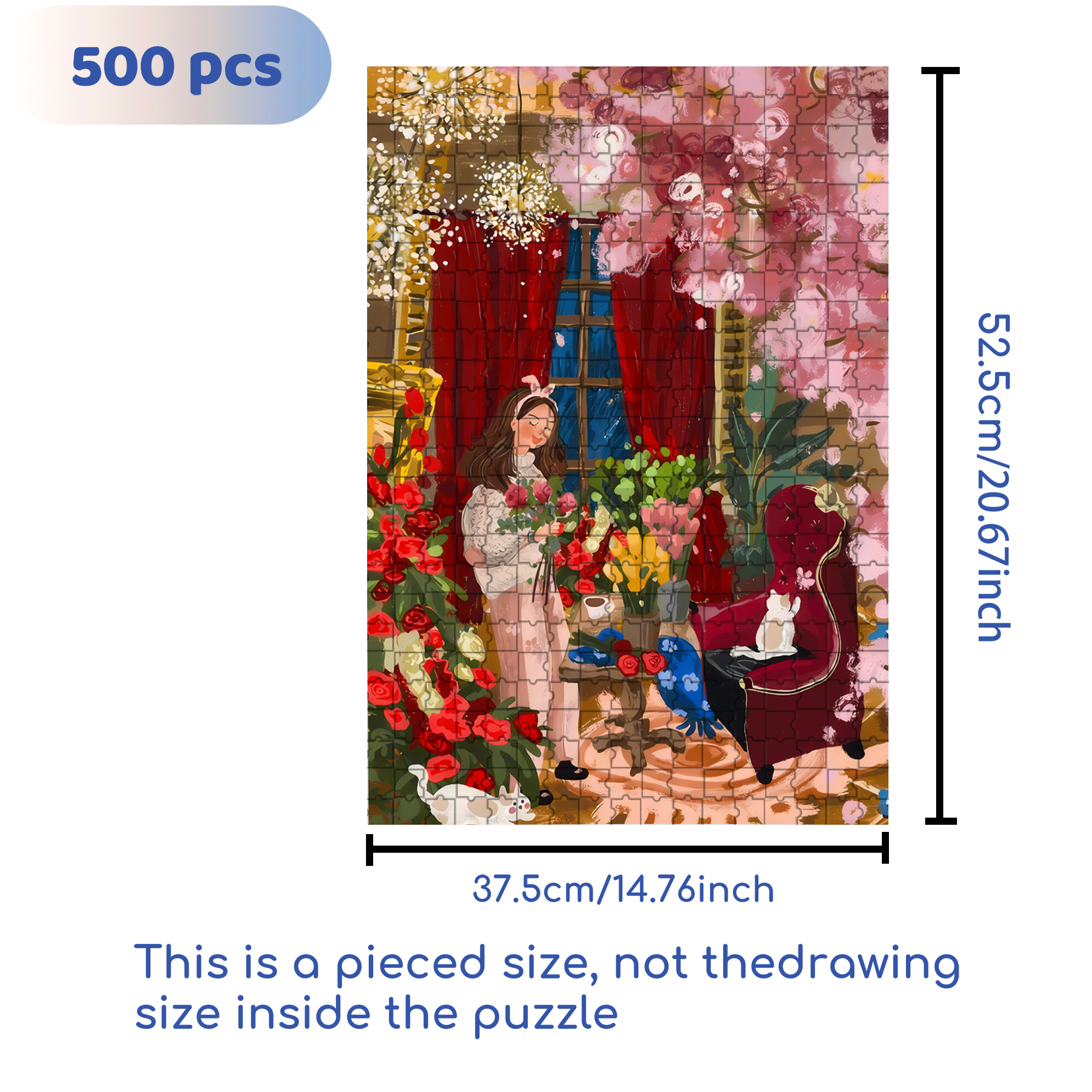 Flowers and Girls 500pcs/1000pcs Jigsaw Puzzle, Scratch-Resistant, Interactive Family Game & Brain-Boosting DIY Decor, Perfect for Halloween, Christmas & New Year Gifts, Family Puzzle Game