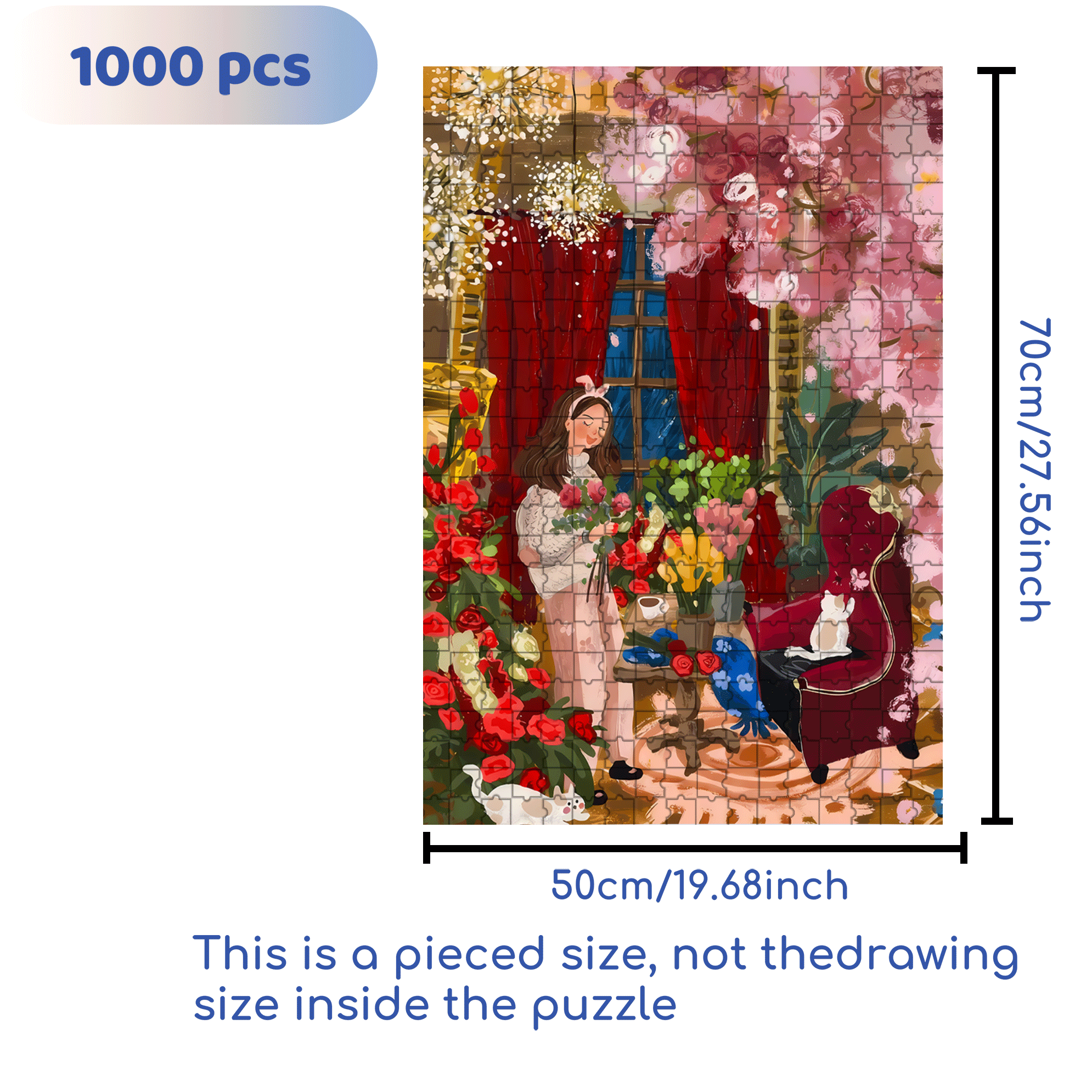 Flowers and Girls 500pcs/1000pcs Jigsaw Puzzle, Scratch-Resistant, Interactive Family Game & Brain-Boosting DIY Decor, Perfect for Halloween, Christmas & New Year Gifts, Family Puzzle Game