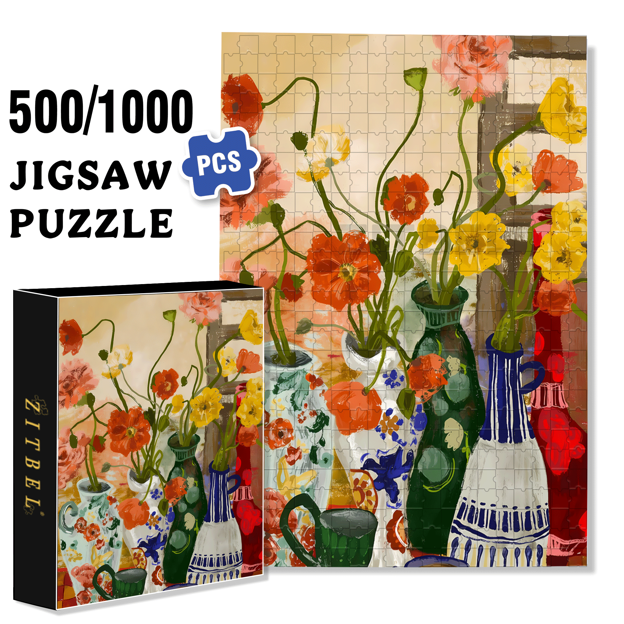 Flowers 2 500pcs/1000pcs Jigsaw Puzzle, Scratch-Resistant, Interactive Family Game & Brain-Boosting DIY Decor, Perfect for Halloween, Christmas & New Year Gifts, Family Puzzle Game