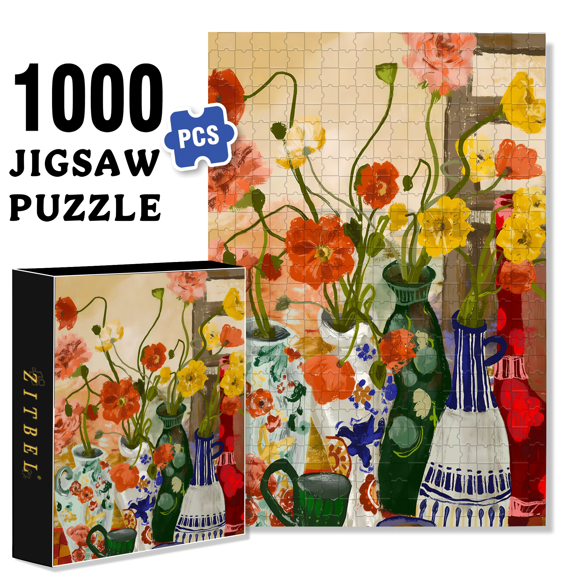 Flowers 2 500pcs/1000pcs Jigsaw Puzzle, Scratch-Resistant, Interactive Family Game & Brain-Boosting DIY Decor, Perfect for Halloween, Christmas & New Year Gifts, Family Puzzle Game