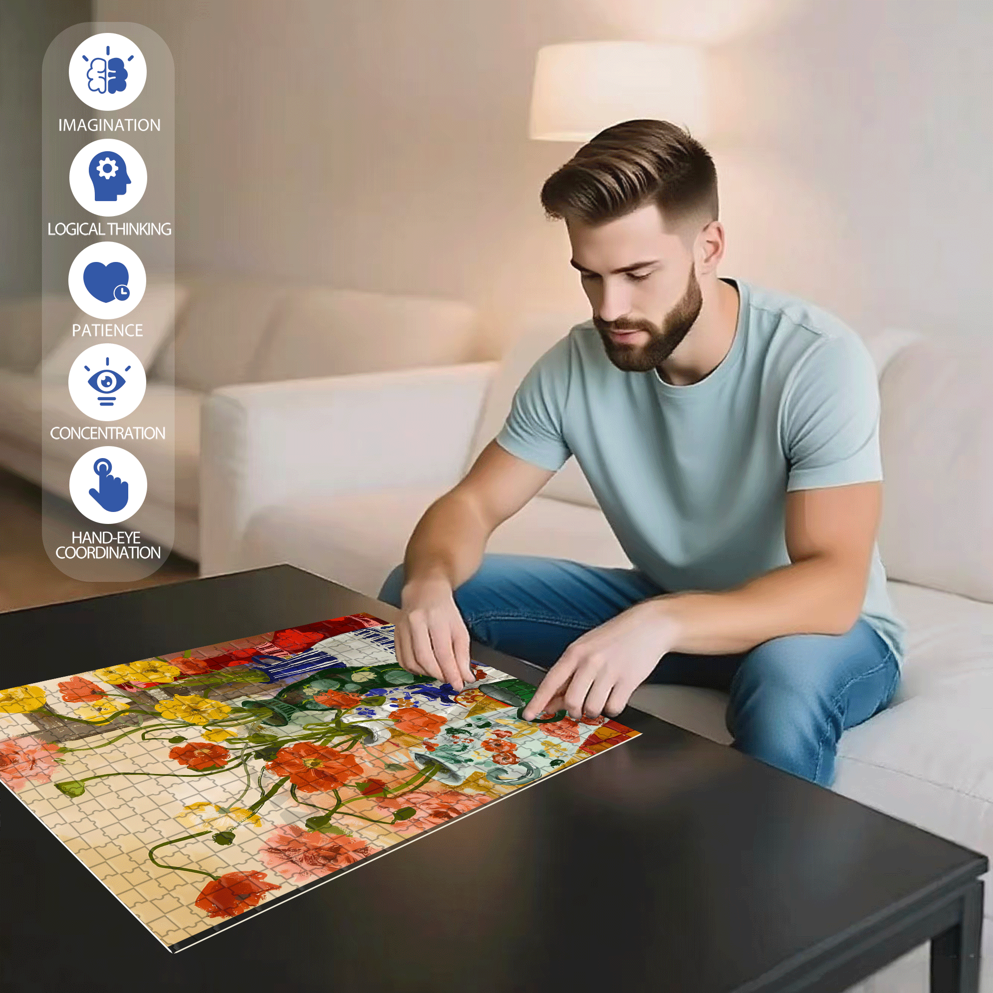 Flowers 2 500pcs/1000pcs Jigsaw Puzzle, Scratch-Resistant, Interactive Family Game & Brain-Boosting DIY Decor, Perfect for Halloween, Christmas & New Year Gifts, Family Puzzle Game