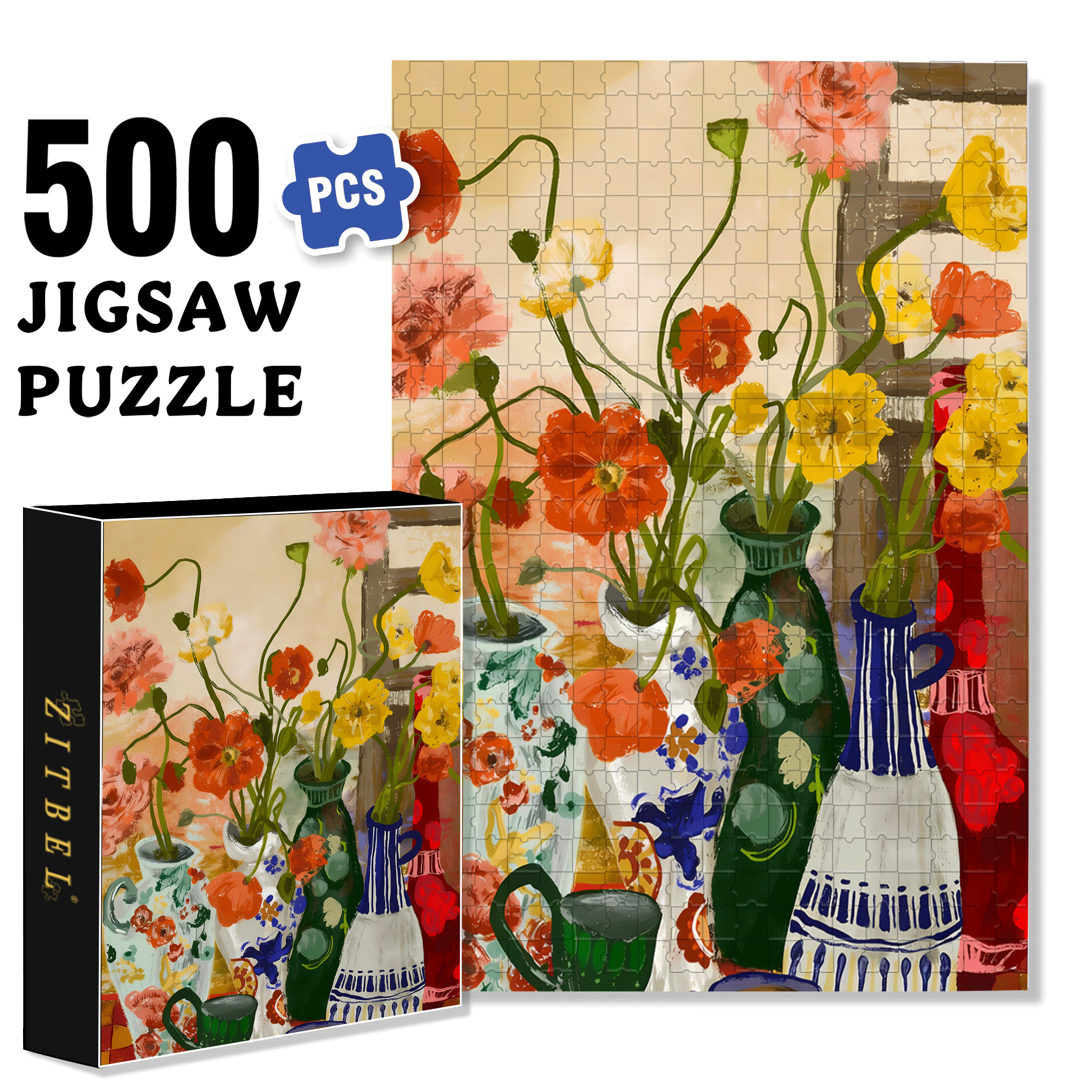 Flowers 2 500pcs/1000pcs Jigsaw Puzzle, Scratch-Resistant, Interactive Family Game & Brain-Boosting DIY Decor, Perfect for Halloween, Christmas & New Year Gifts, Family Puzzle Game