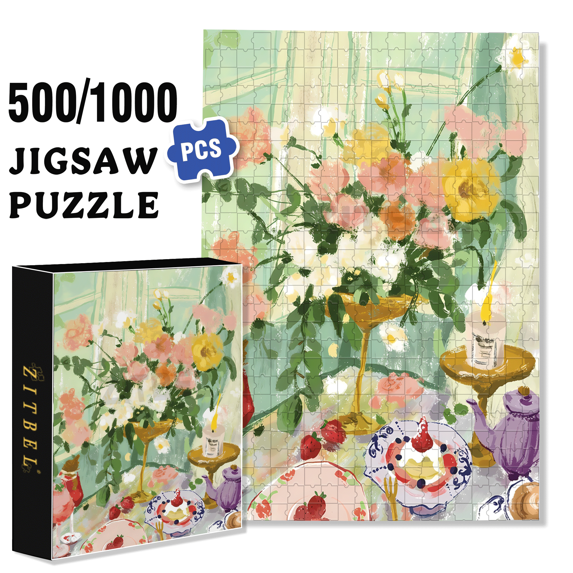 French Afternoon Tea 500pcs/1000pcs Jigsaw Puzzle, Scratch-Resistant, Interactive Family Game & Brain-Boosting DIY Decor, Perfect for Halloween, Christmas & New Year Gifts, Family Puzzle Game