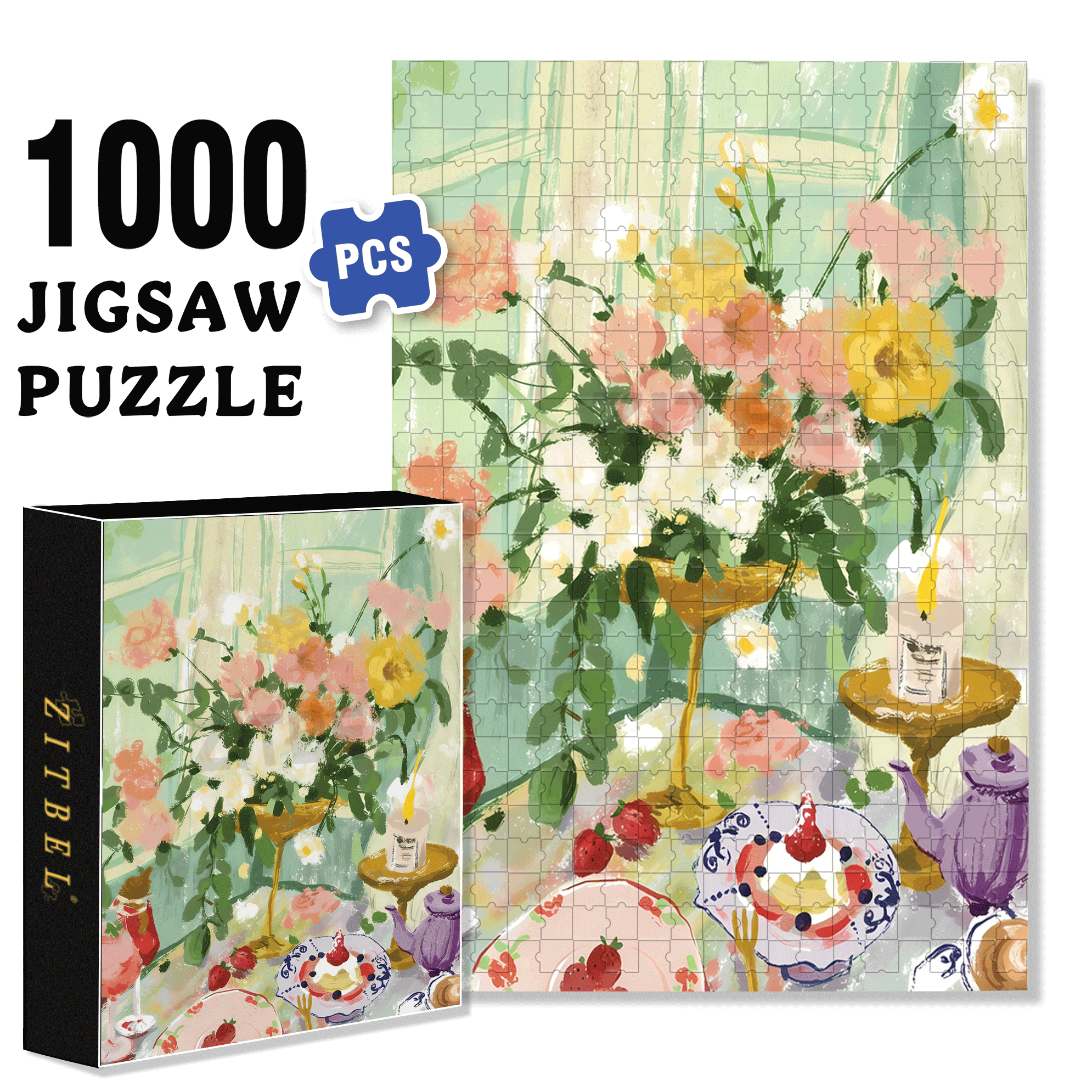 French Afternoon Tea 500pcs/1000pcs Jigsaw Puzzle, Scratch-Resistant, Interactive Family Game & Brain-Boosting DIY Decor, Perfect for Halloween, Christmas & New Year Gifts, Family Puzzle Game