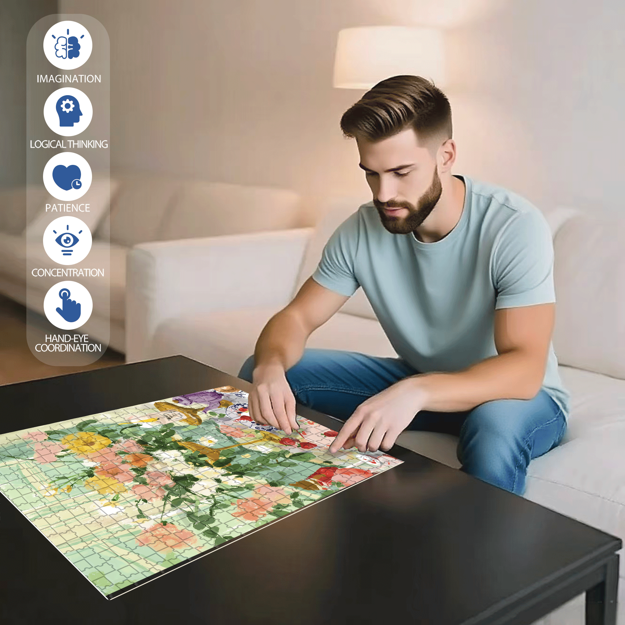 French Afternoon Tea 500pcs/1000pcs Jigsaw Puzzle, Scratch-Resistant, Interactive Family Game & Brain-Boosting DIY Decor, Perfect for Halloween, Christmas & New Year Gifts, Family Puzzle Game