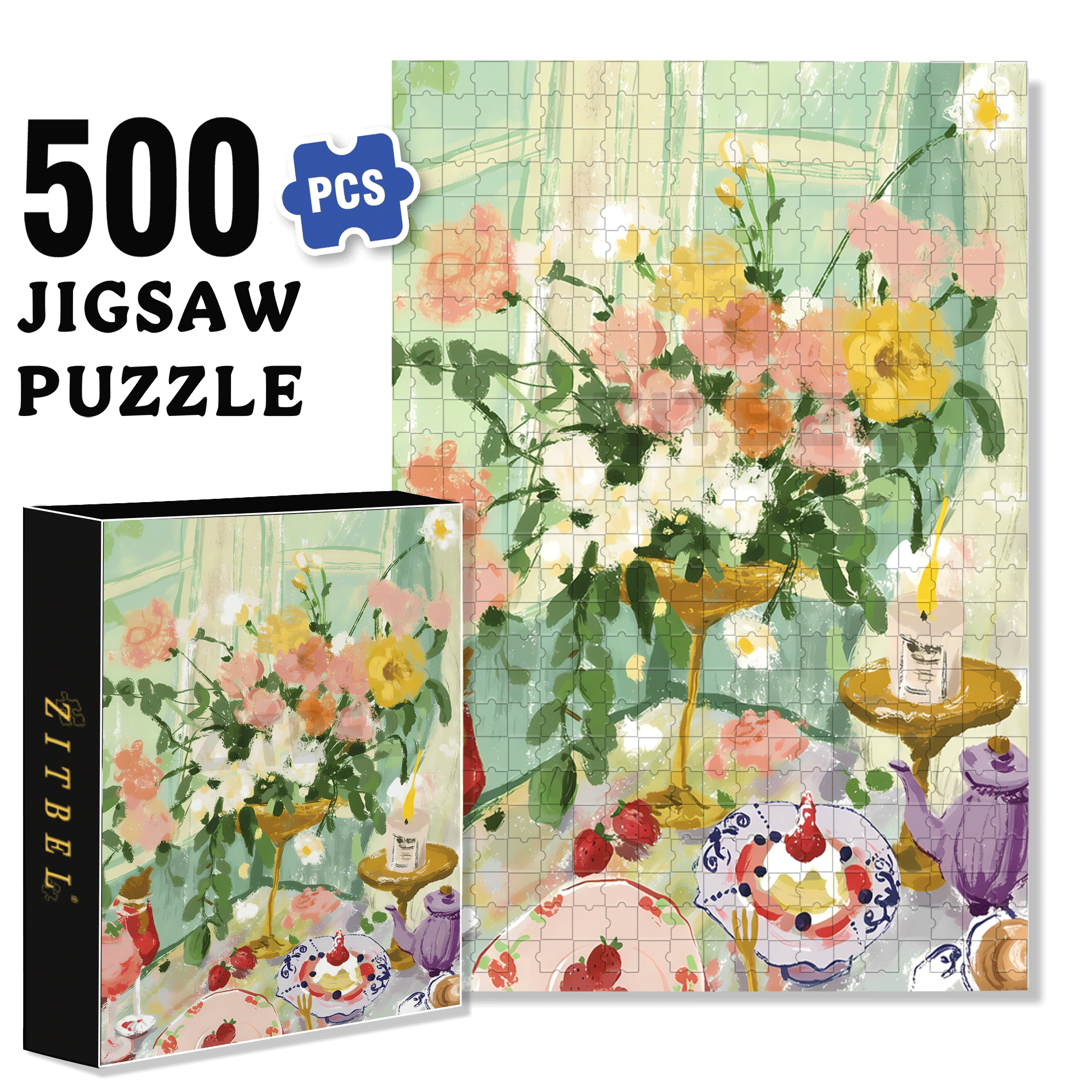 French Afternoon Tea 500pcs/1000pcs Jigsaw Puzzle, Scratch-Resistant, Interactive Family Game & Brain-Boosting DIY Decor, Perfect for Halloween, Christmas & New Year Gifts, Family Puzzle Game