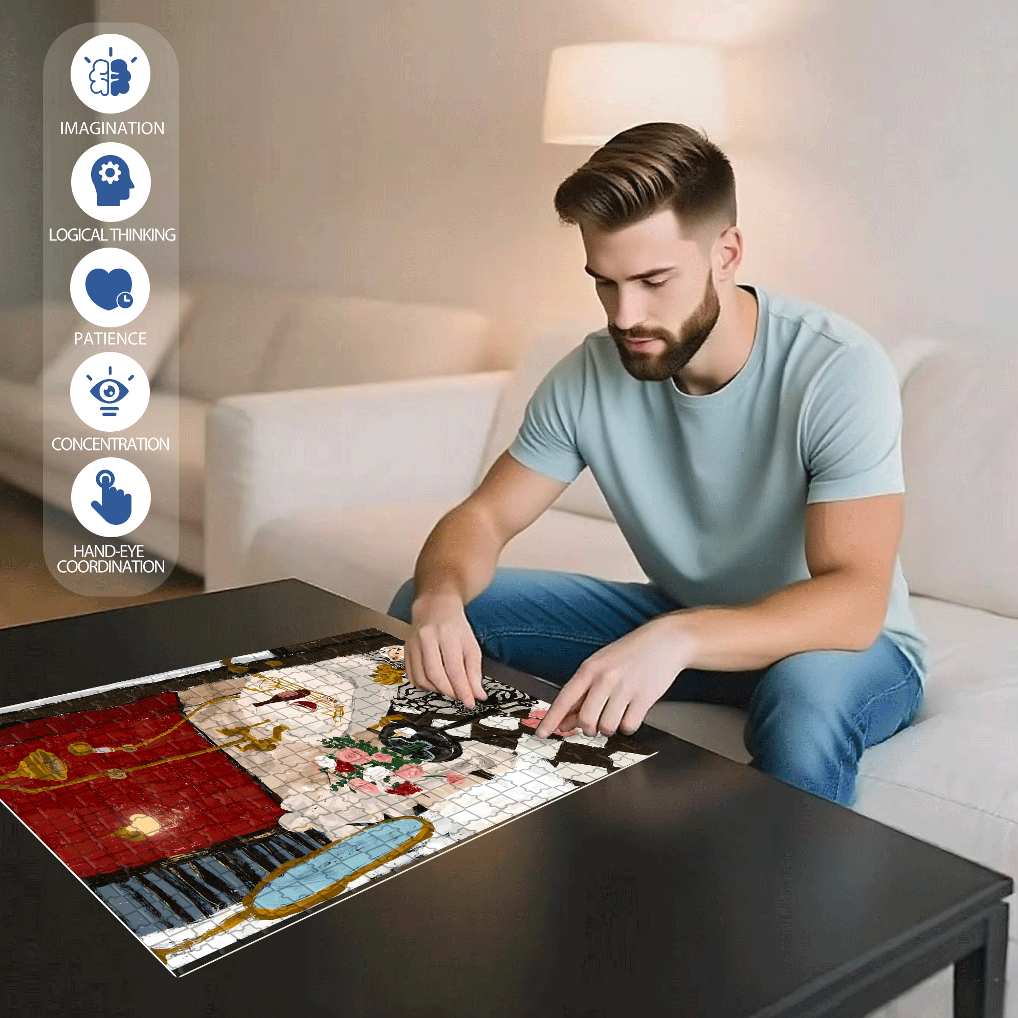 French Retro Bathroom 500pcs/1000pcs Jigsaw Puzzle, Scratch-Resistant, Interactive Family Game & Brain-Boosting DIY Decor, Perfect for Halloween, Christmas & New Year Gifts, Family Puzzle Game