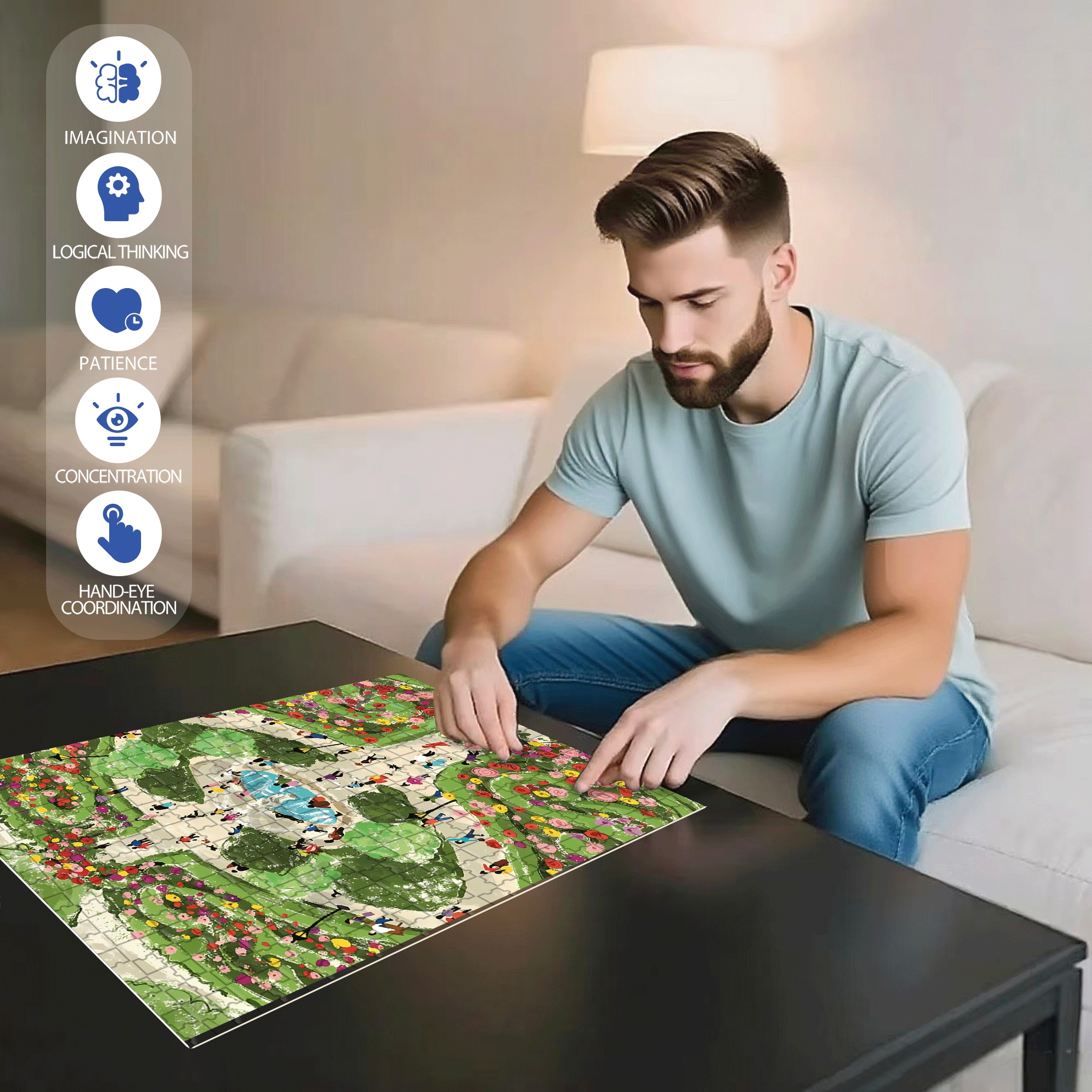 Fuxing Park 500pcs/1000pcs Jigsaw Puzzle, Scratch-Resistant, Interactive Family Game & Brain-Boosting DIY Decor, Perfect for Halloween, Christmas & New Year Gifts, Family Puzzle Game