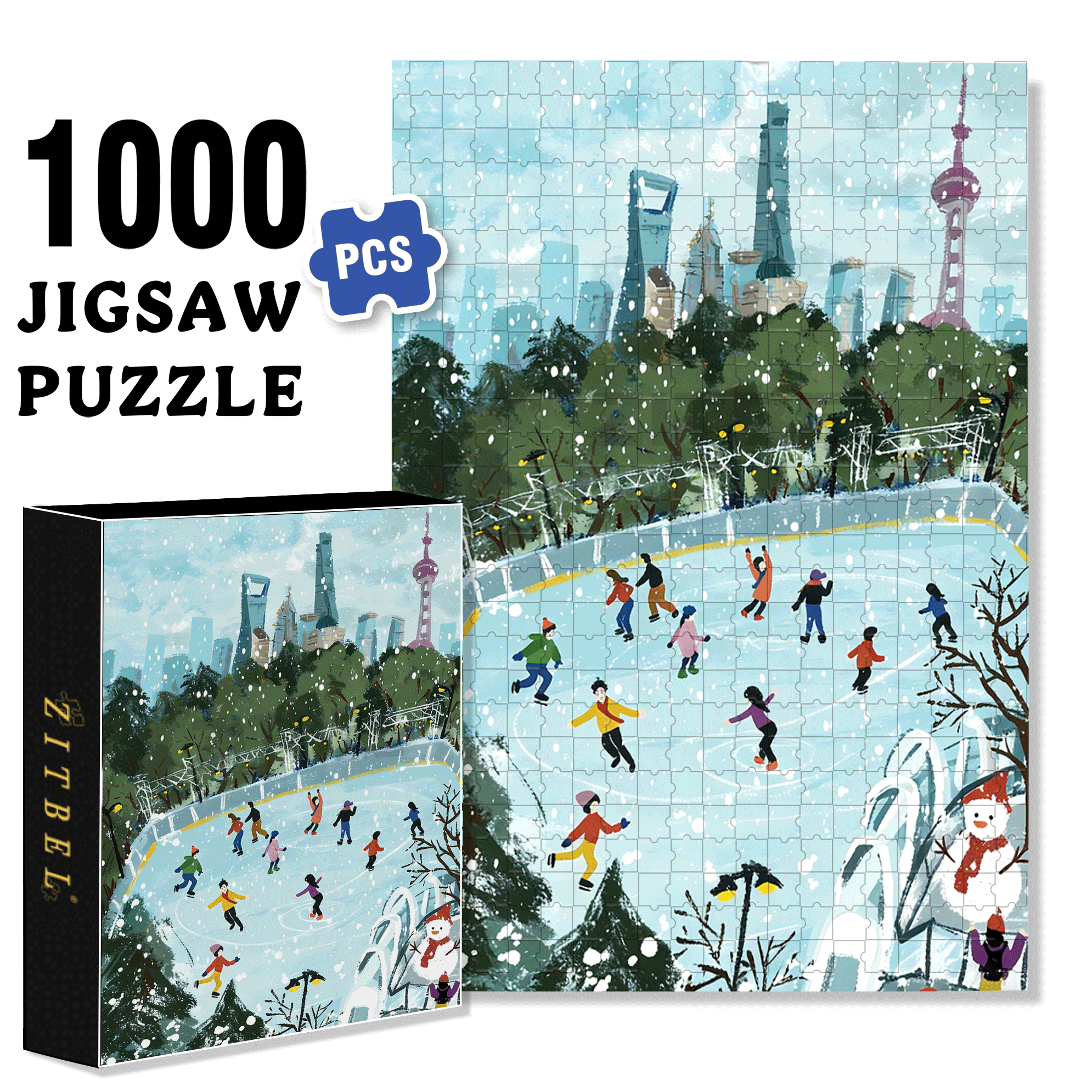 Happy Skating Rink 500pcs/1000pcs Jigsaw Puzzle, Scratch-Resistant, Interactive Family Game & Brain-Boosting DIY Decor, Perfect for Halloween, Christmas & New Year Gifts, Family Puzzle Game