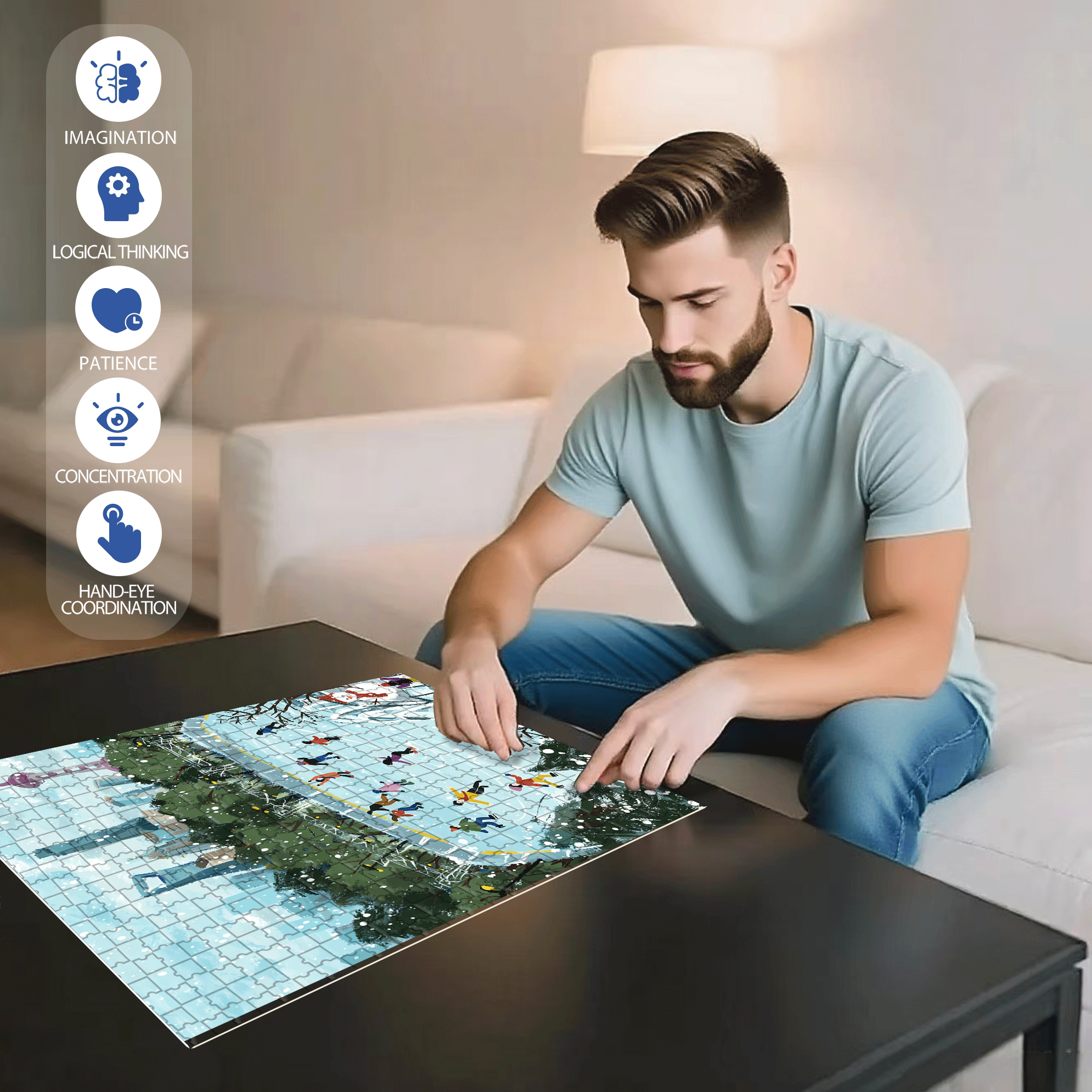 Happy Skating Rink 500pcs/1000pcs Jigsaw Puzzle, Scratch-Resistant, Interactive Family Game & Brain-Boosting DIY Decor, Perfect for Halloween, Christmas & New Year Gifts, Family Puzzle Game