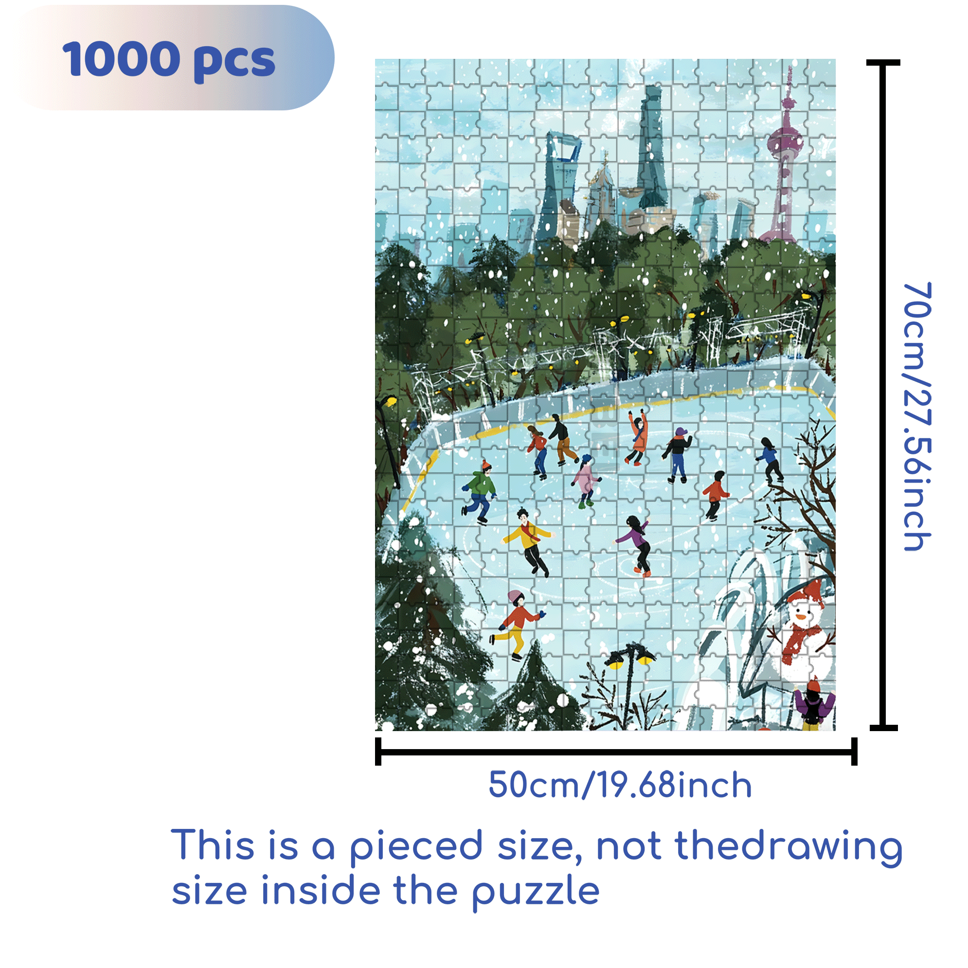 Happy Skating Rink 500pcs/1000pcs Jigsaw Puzzle, Scratch-Resistant, Interactive Family Game & Brain-Boosting DIY Decor, Perfect for Halloween, Christmas & New Year Gifts, Family Puzzle Game