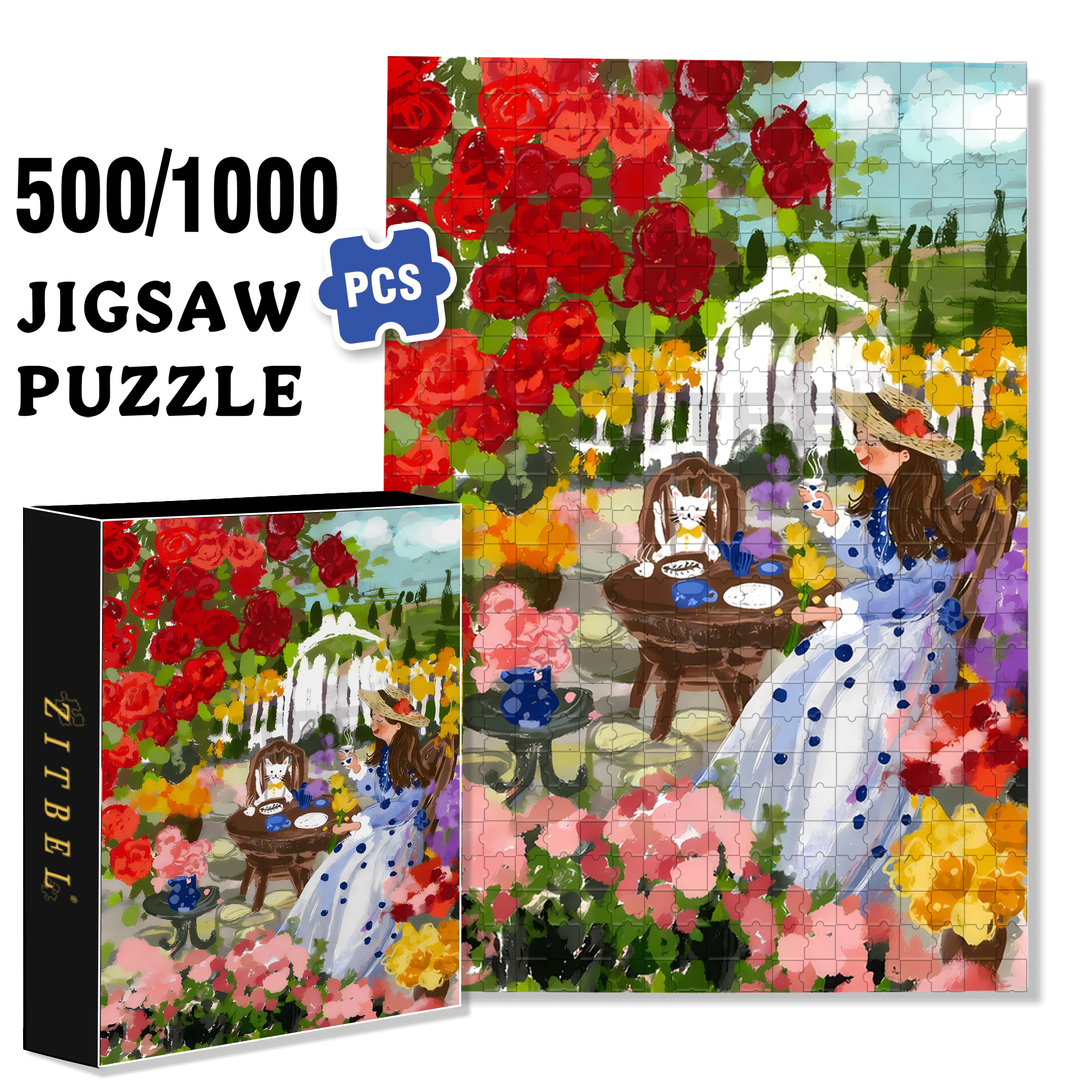 I Love Rose Gardens 500pcs/1000pcs Jigsaw Puzzle, Scratch-Resistant, Interactive Family Game & Brain-Boosting DIY Decor, Perfect for Halloween, Christmas & New Year Gifts, Family Puzzle Game