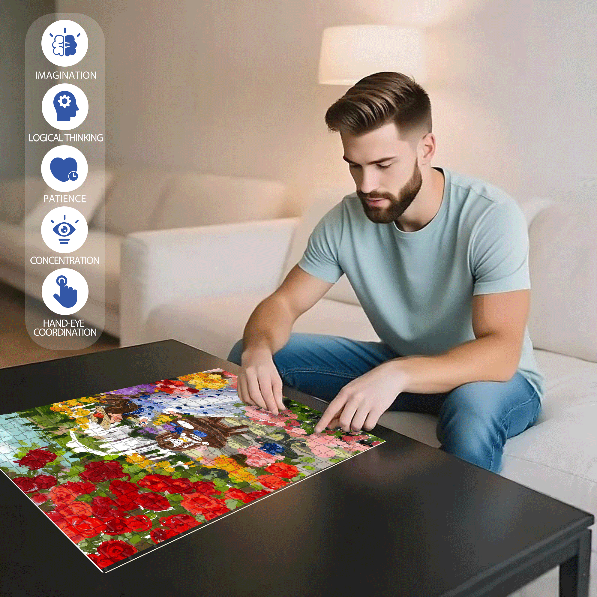 I Love Rose Gardens 500pcs/1000pcs Jigsaw Puzzle, Scratch-Resistant, Interactive Family Game & Brain-Boosting DIY Decor, Perfect for Halloween, Christmas & New Year Gifts, Family Puzzle Game
