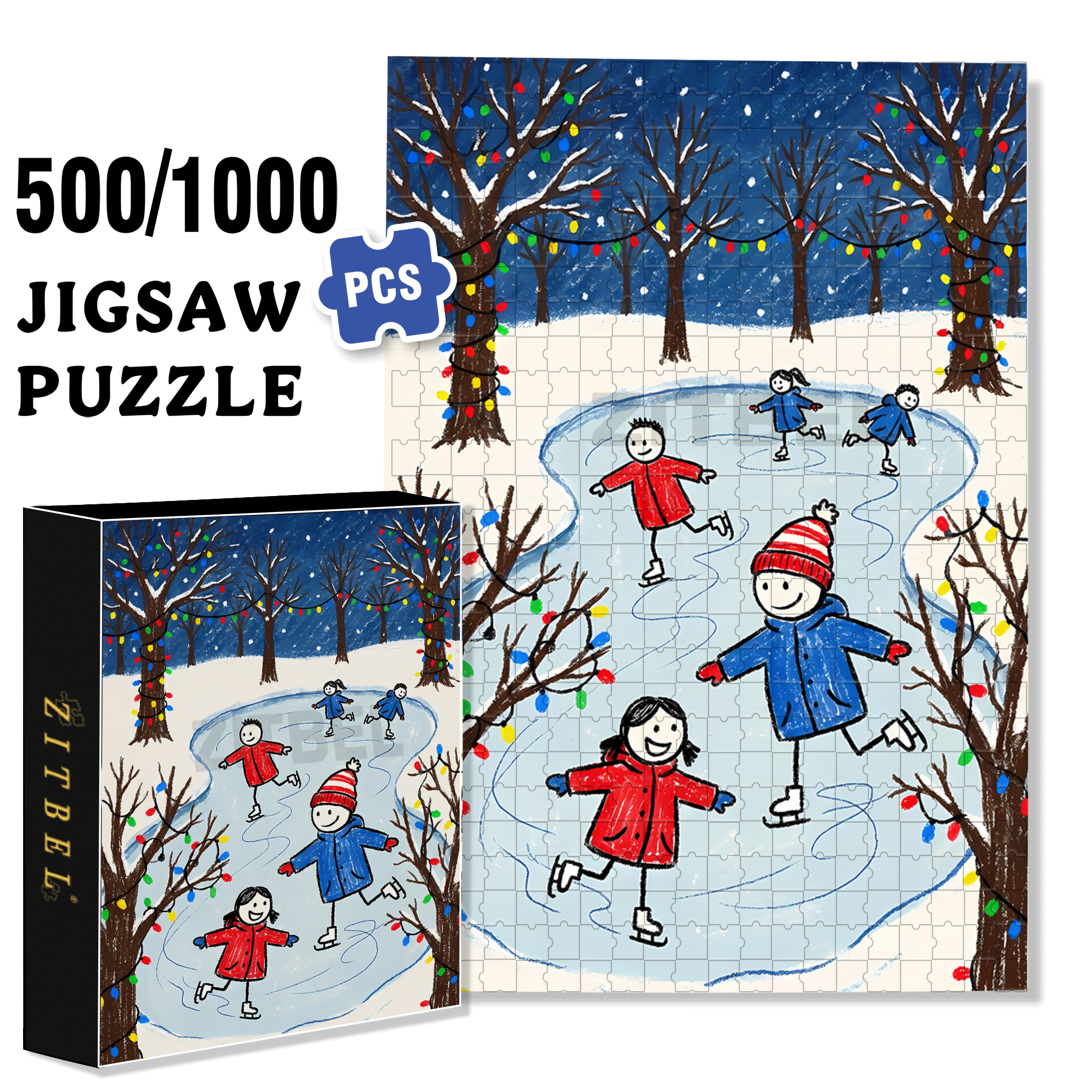 Ice Carnival 500pcs/1000pcs Jigsaw Puzzle, Scratch-Resistant, Interactive Family Game & Brain-Boosting DIY Decor, Perfect for Halloween, Christmas & New Year Gifts, Family Puzzle Game