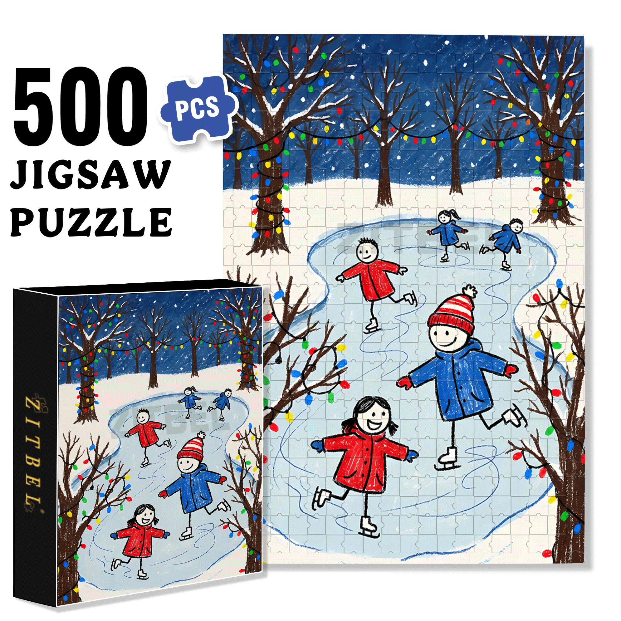 Ice Carnival 500pcs/1000pcs Jigsaw Puzzle, Scratch-Resistant, Interactive Family Game & Brain-Boosting DIY Decor, Perfect for Halloween, Christmas & New Year Gifts, Family Puzzle Game