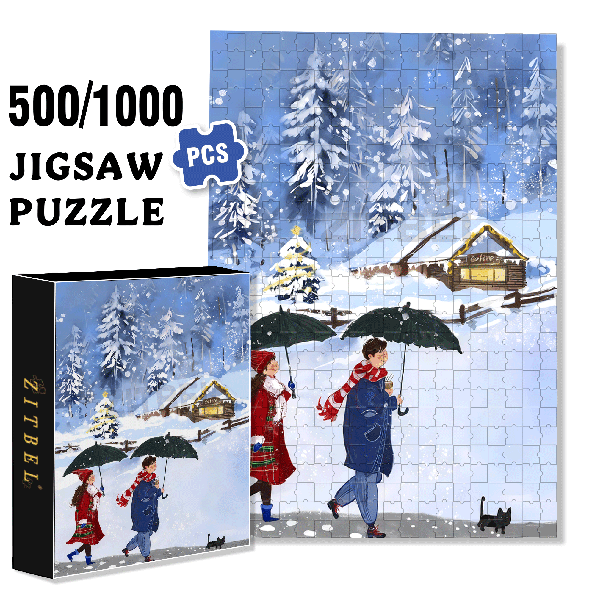 Is It Snowing There 500pcs/1000pcs Jigsaw Puzzle, Scratch-Resistant, Interactive Family Game & Brain-Boosting DIY Decor, Perfect for Halloween, Christmas & New Year Gifts, Family Puzzle Game
