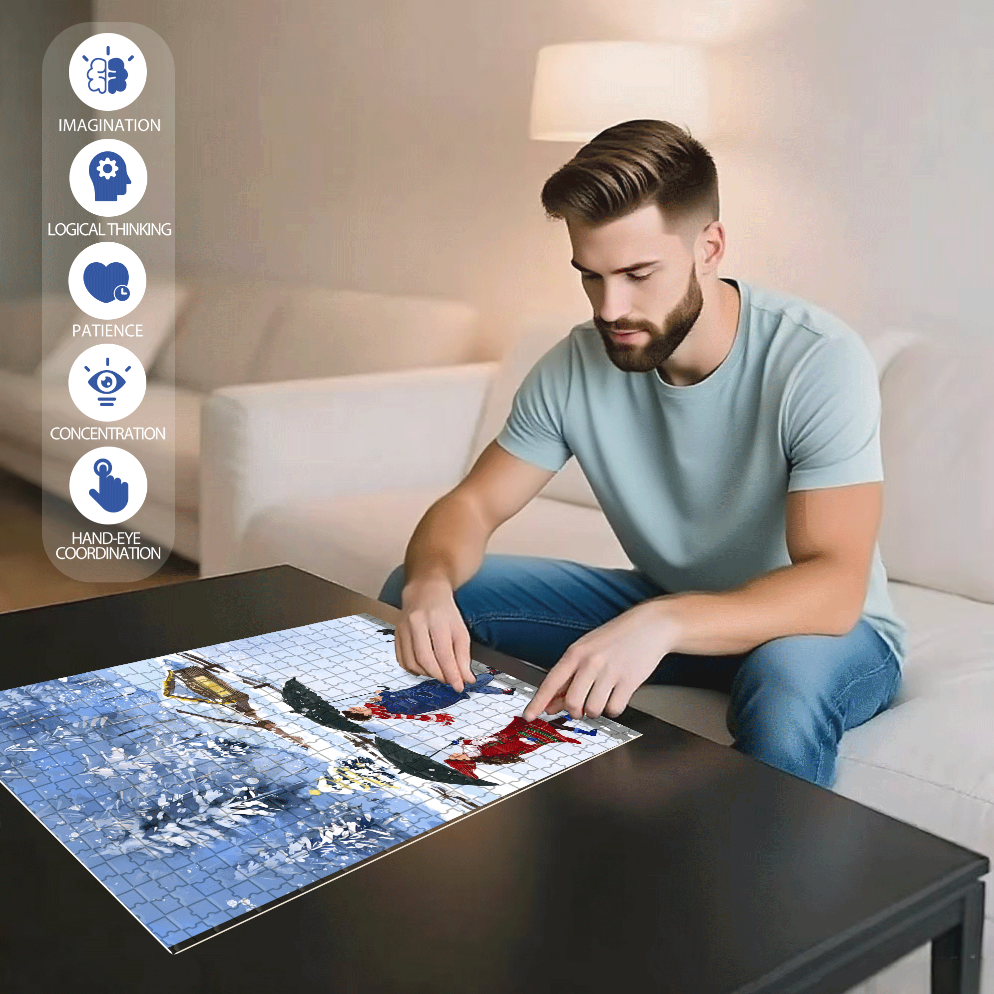 Is It Snowing There 500pcs/1000pcs Jigsaw Puzzle, Scratch-Resistant, Interactive Family Game & Brain-Boosting DIY Decor, Perfect for Halloween, Christmas & New Year Gifts, Family Puzzle Game