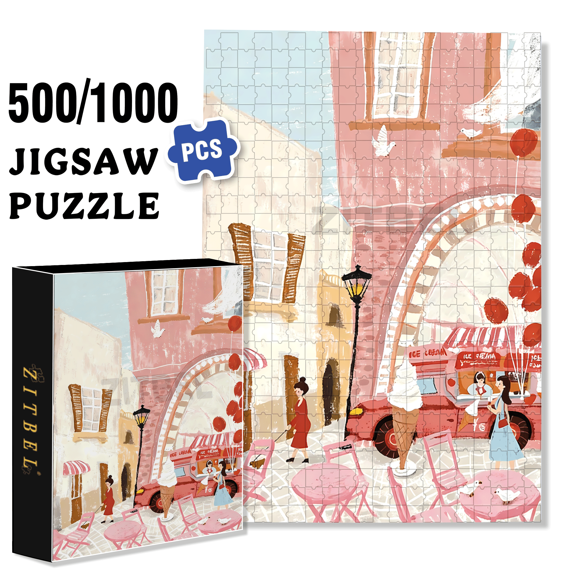June Ice Cream 500pcs/1000pcs Jigsaw Puzzle, Scratch-Resistant, Interactive Family Game & Brain-Boosting DIY Decor, Perfect for Halloween, Christmas & New Year Gifts, Family Puzzle Game