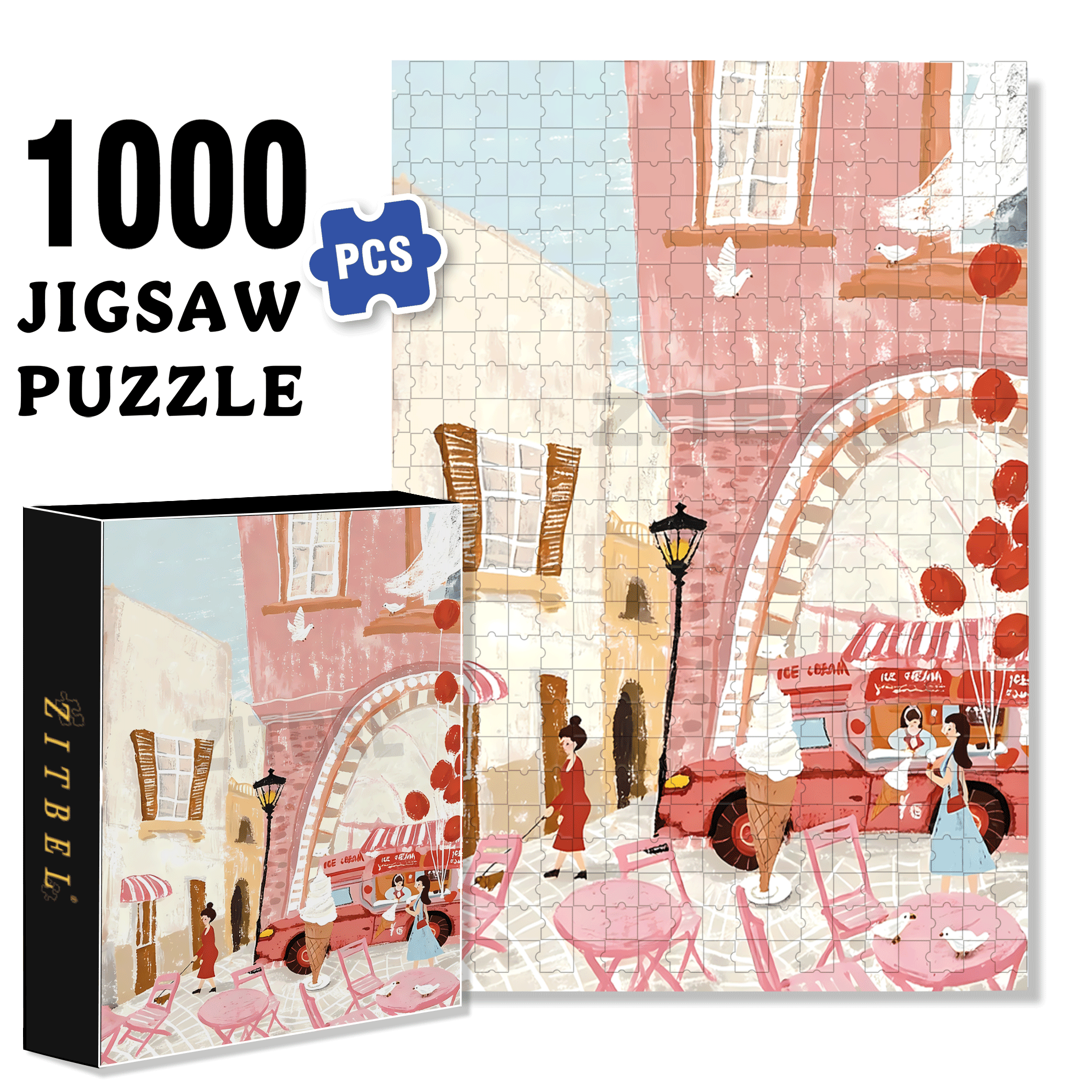 June Ice Cream 500pcs/1000pcs Jigsaw Puzzle, Scratch-Resistant, Interactive Family Game & Brain-Boosting DIY Decor, Perfect for Halloween, Christmas & New Year Gifts, Family Puzzle Game