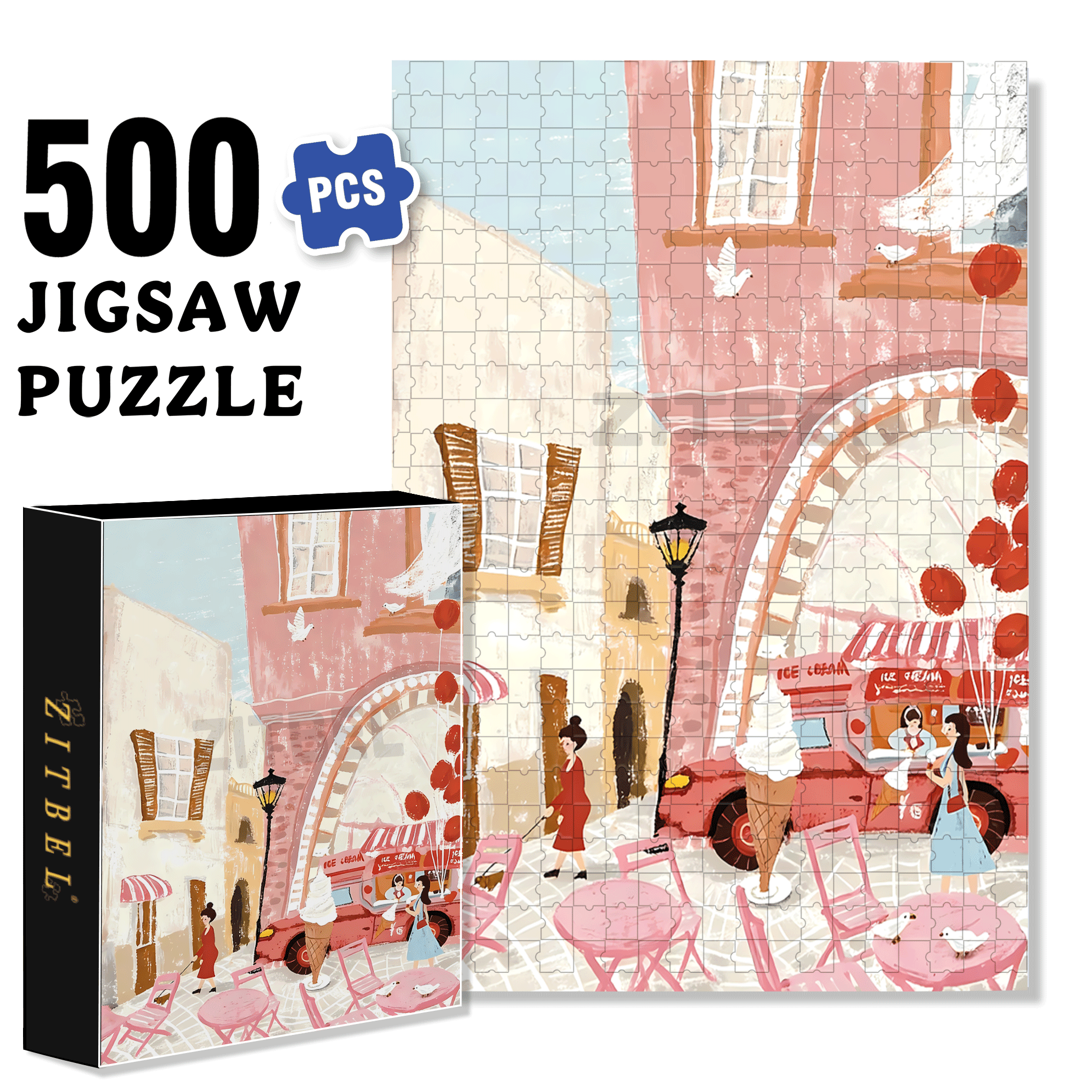 June Ice Cream 500pcs/1000pcs Jigsaw Puzzle, Scratch-Resistant, Interactive Family Game & Brain-Boosting DIY Decor, Perfect for Halloween, Christmas & New Year Gifts, Family Puzzle Game