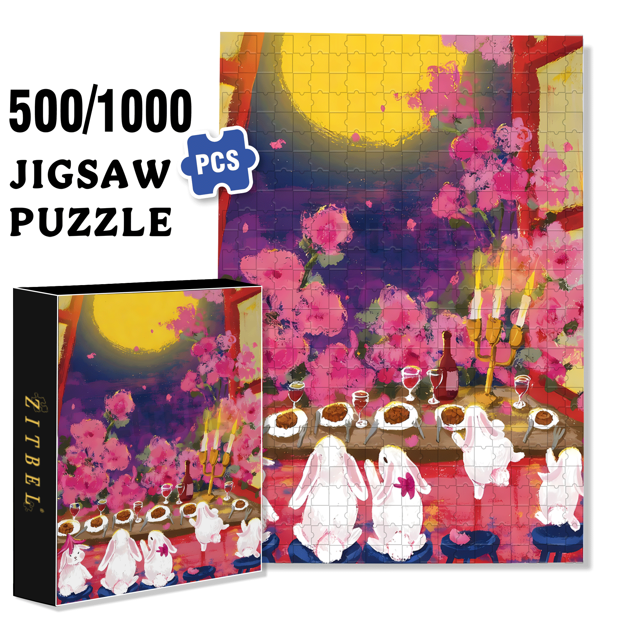 Look At The Moon 500pcs/1000pcs Jigsaw Puzzle, Scratch-Resistant, Interactive Family Game & Brain-Boosting DIY Decor, Perfect for Halloween, Christmas & New Year Gifts, Family Puzzle Game
