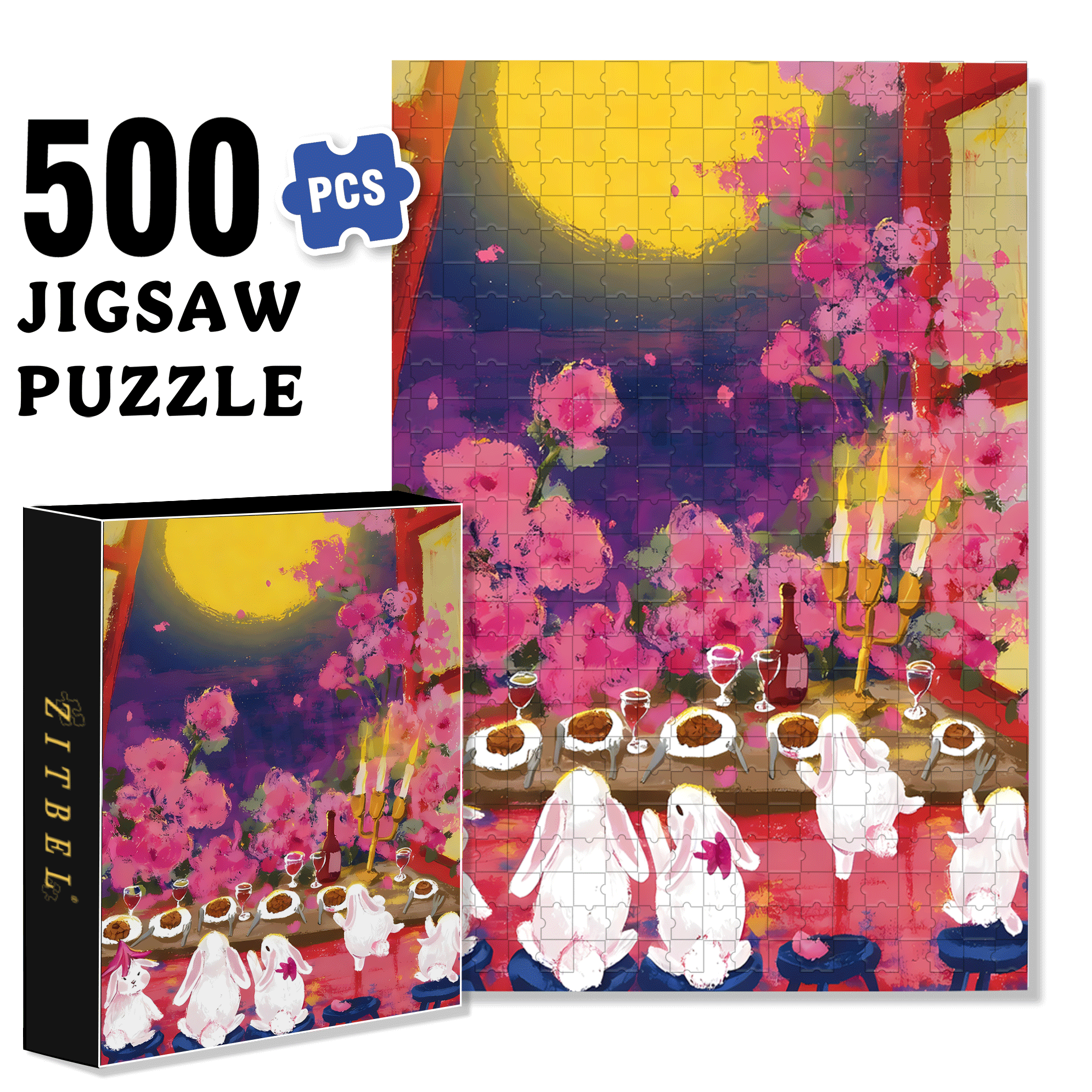 Look At The Moon 500pcs/1000pcs Jigsaw Puzzle, Scratch-Resistant, Interactive Family Game & Brain-Boosting DIY Decor, Perfect for Halloween, Christmas & New Year Gifts, Family Puzzle Game