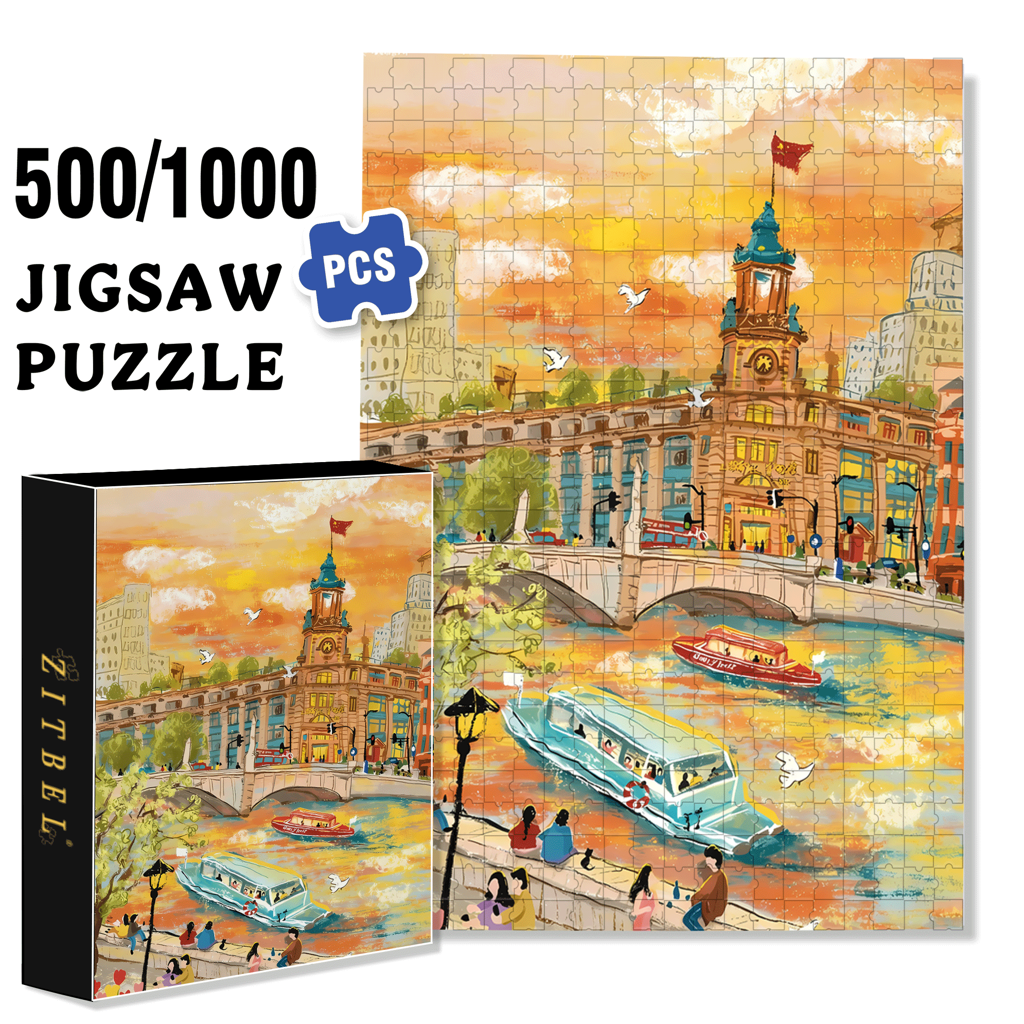 Love At Sunset And Dusk 500pcs/1000pcs Jigsaw Puzzle, Scratch-Resistant, Interactive Family Game & Brain-Boosting DIY Decor, Perfect for Halloween, Christmas & New Year Gifts, Family Puzzle Game
