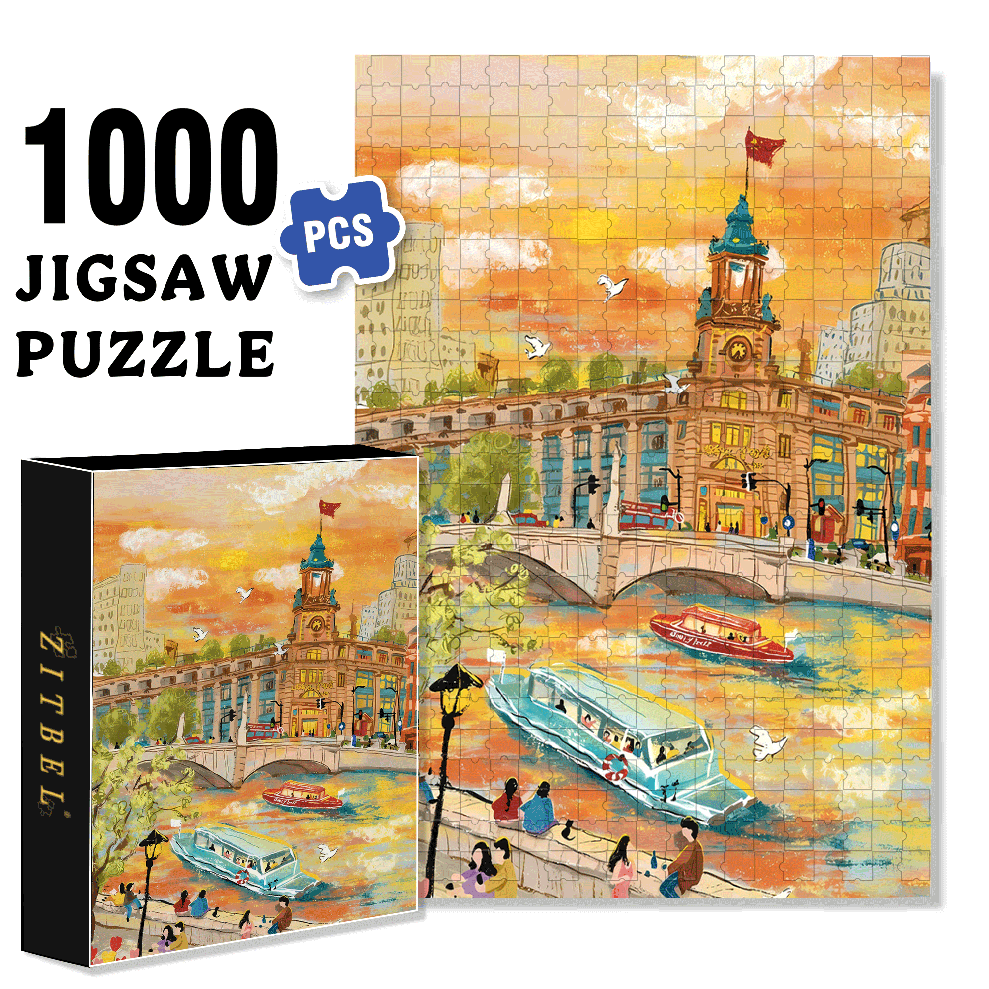 Love At Sunset And Dusk 500pcs/1000pcs Jigsaw Puzzle, Scratch-Resistant, Interactive Family Game & Brain-Boosting DIY Decor, Perfect for Halloween, Christmas & New Year Gifts, Family Puzzle Game