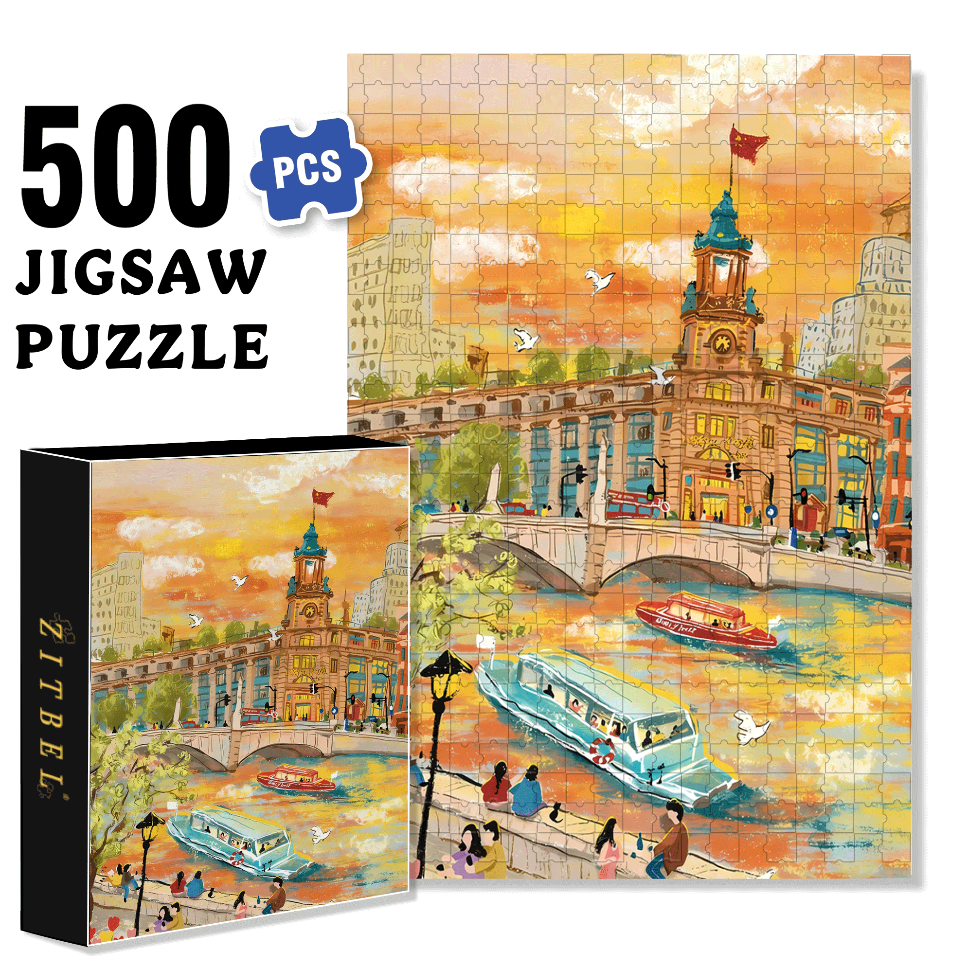 Love At Sunset And Dusk 500pcs/1000pcs Jigsaw Puzzle, Scratch-Resistant, Interactive Family Game & Brain-Boosting DIY Decor, Perfect for Halloween, Christmas & New Year Gifts, Family Puzzle Game