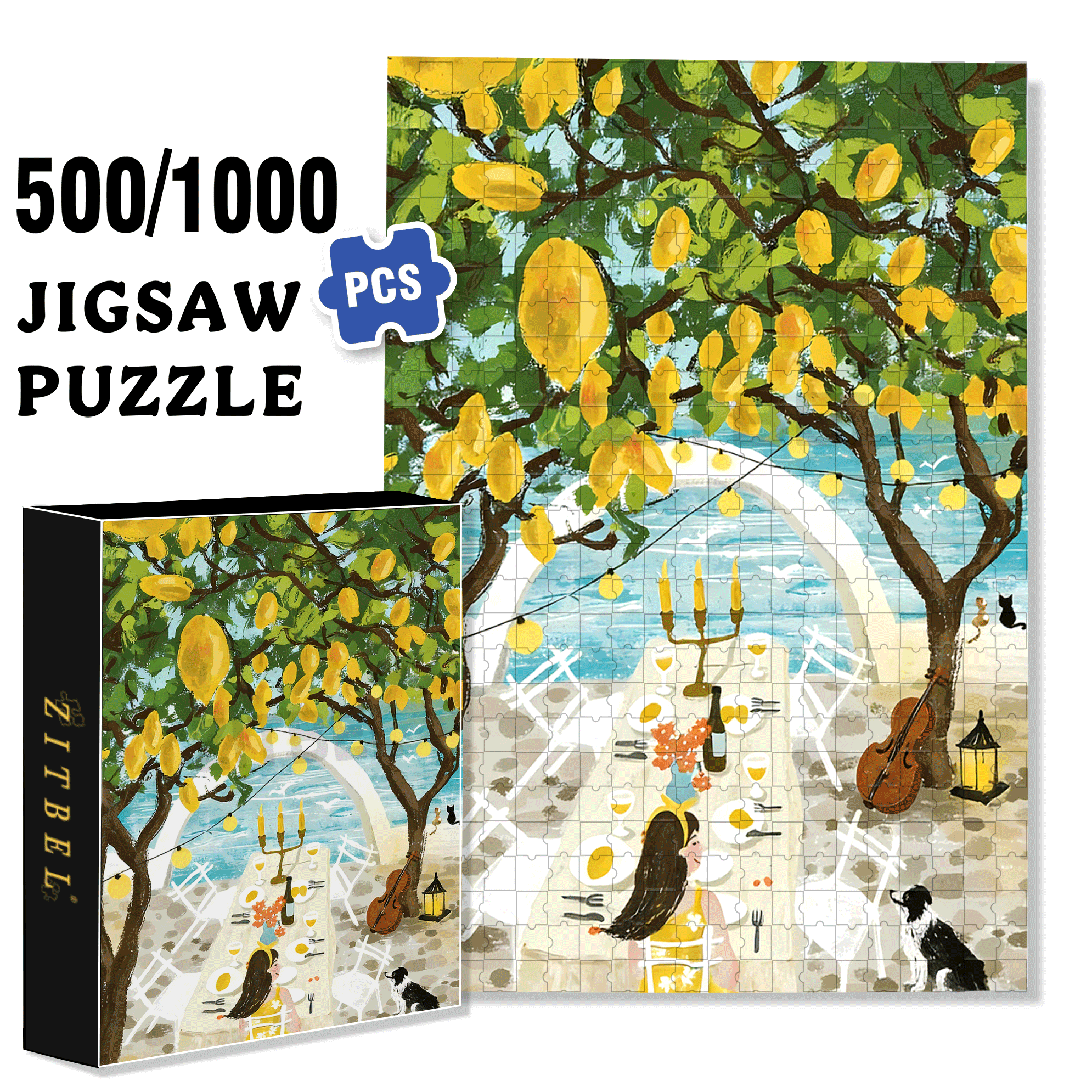 Love of Lemon Tree 500pcs/1000pcs Jigsaw Puzzle, Scratch-Resistant, Interactive Family Game & Brain-Boosting DIY Decor, Perfect for Halloween, Christmas & New Year Gifts, Family Puzzle Game
