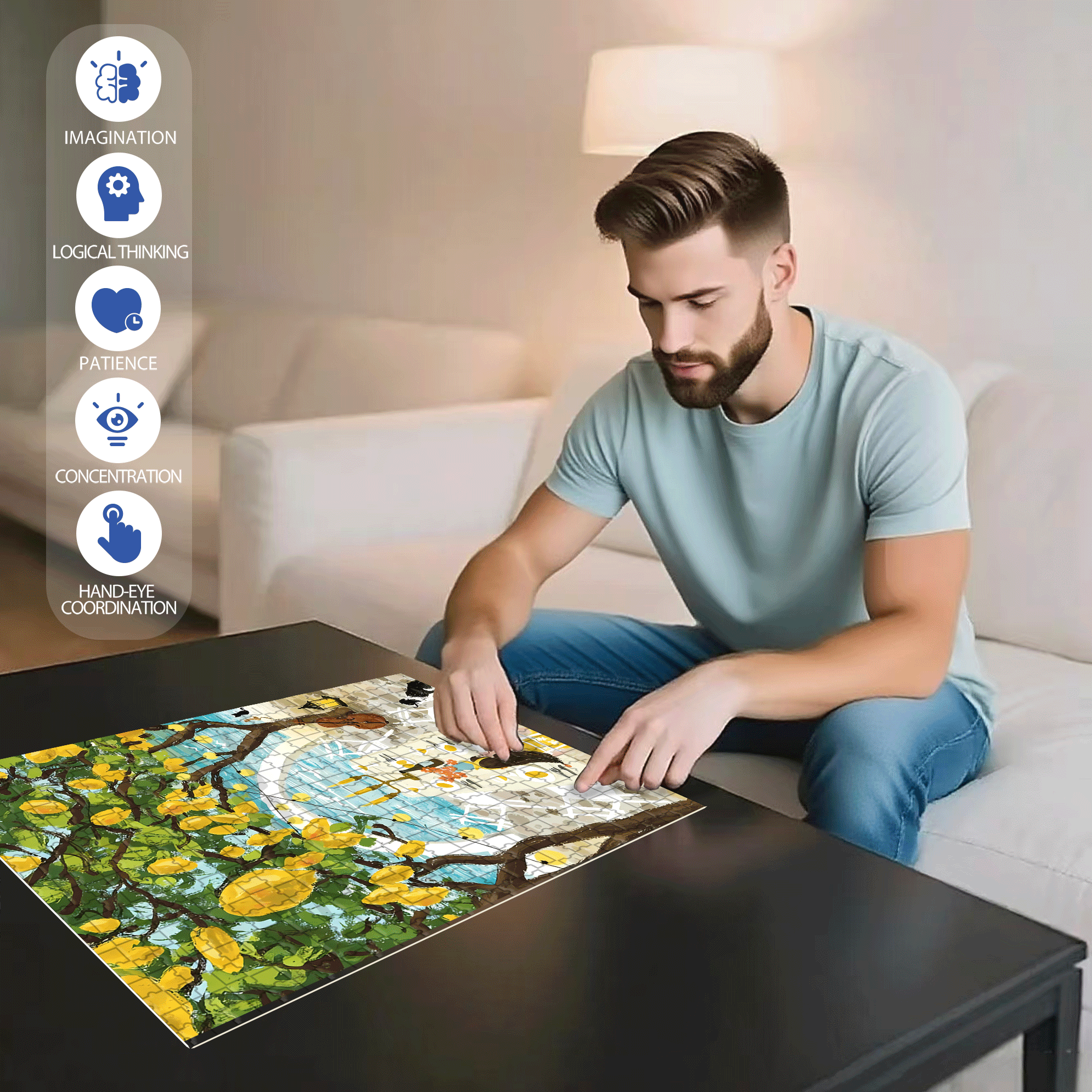 Love of Lemon Tree 500pcs/1000pcs Jigsaw Puzzle, Scratch-Resistant, Interactive Family Game & Brain-Boosting DIY Decor, Perfect for Halloween, Christmas & New Year Gifts, Family Puzzle Game