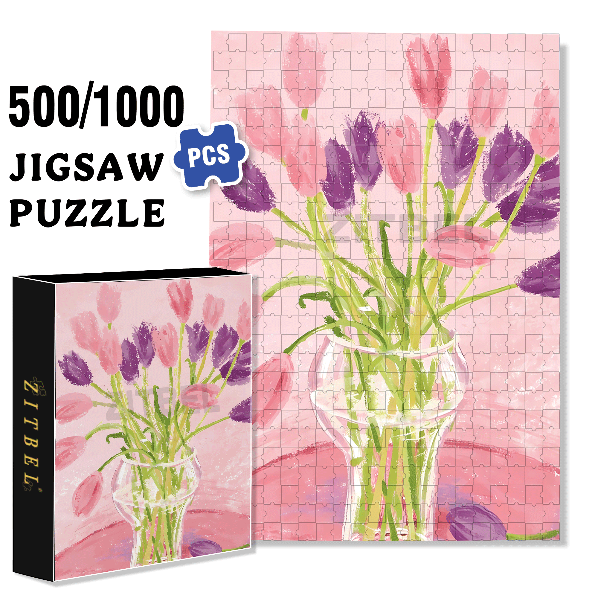 March Tulips 500pcs/1000pcs Jigsaw Puzzle, Scratch-Resistant, Interactive Family Game & Brain-Boosting DIY Decor, Perfect for Halloween, Christmas & New Year Gifts, Family Puzzle Game