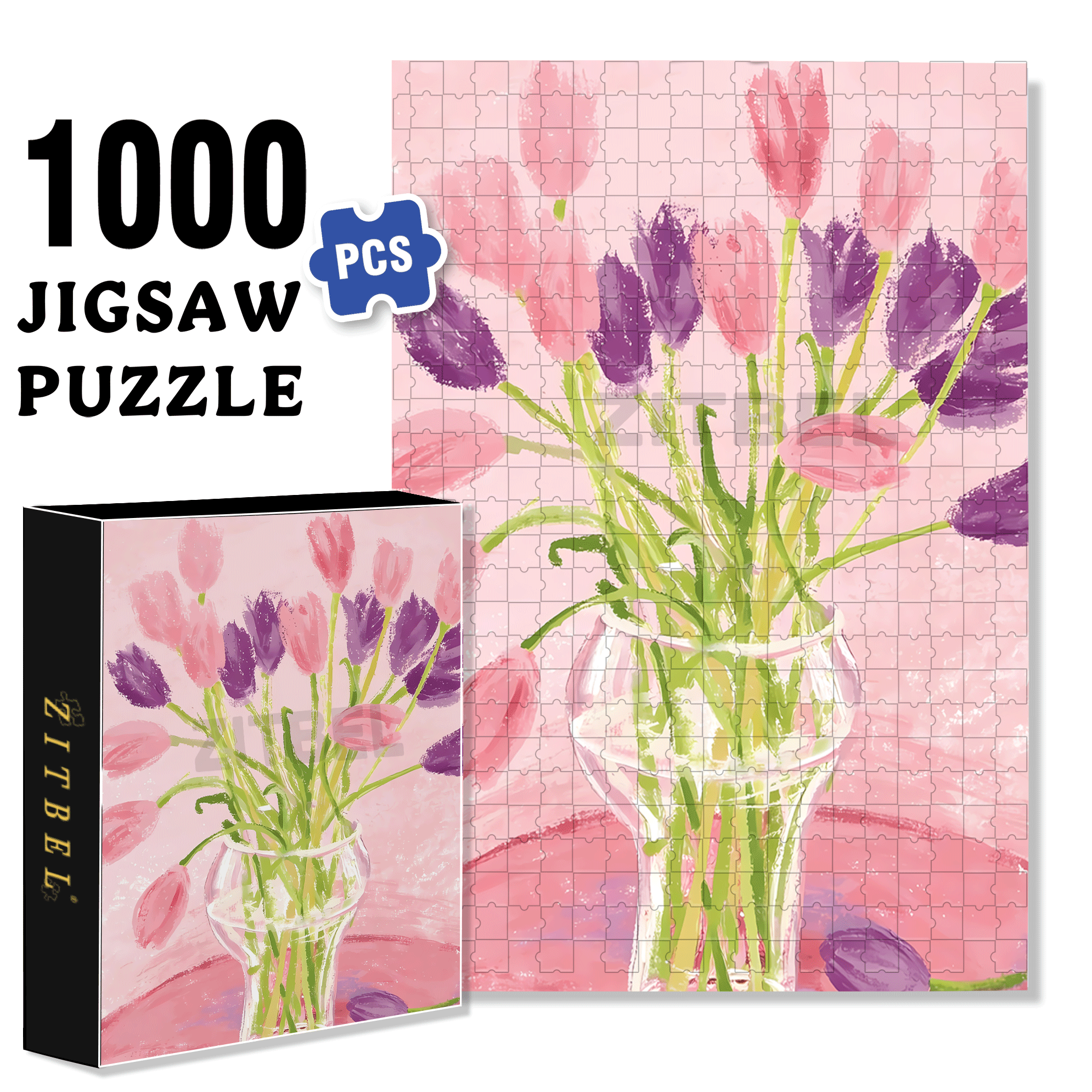 March Tulips 500pcs/1000pcs Jigsaw Puzzle, Scratch-Resistant, Interactive Family Game & Brain-Boosting DIY Decor, Perfect for Halloween, Christmas & New Year Gifts, Family Puzzle Game