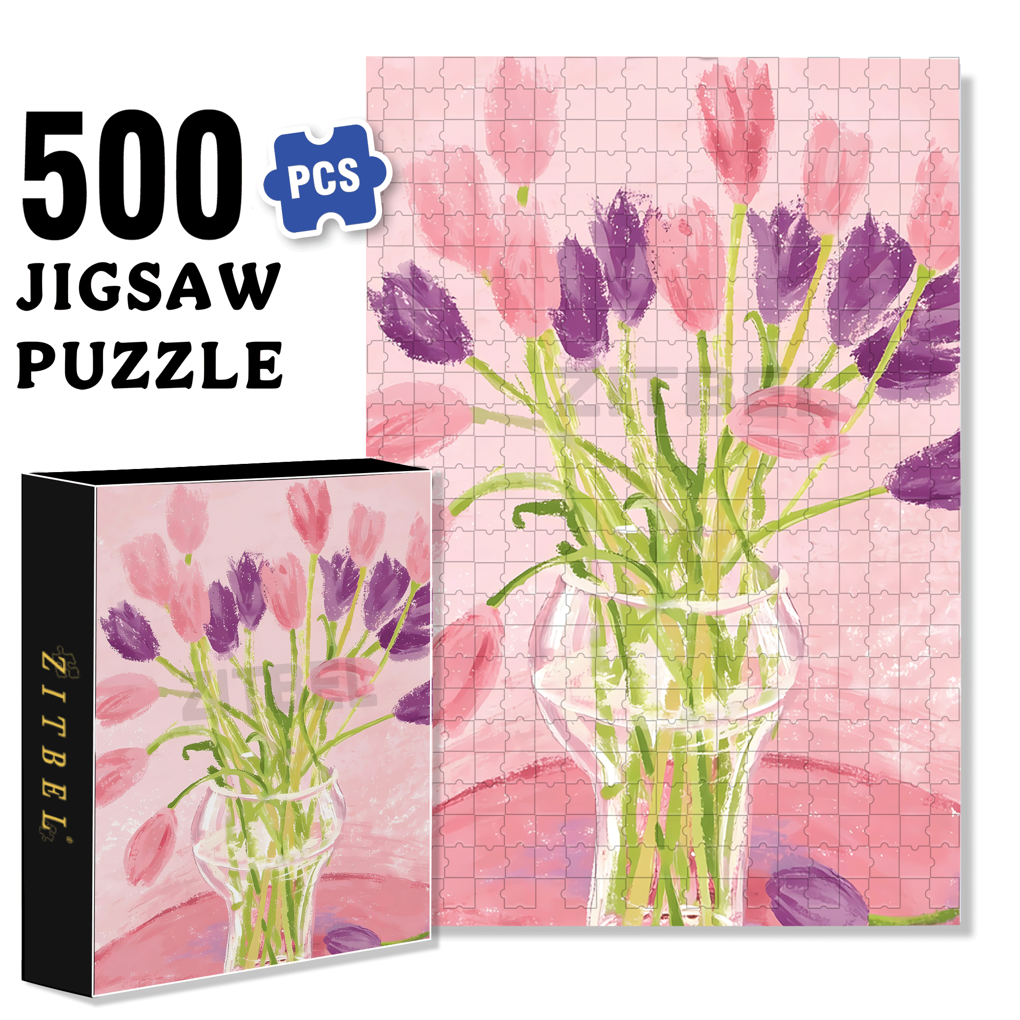 March Tulips 500pcs/1000pcs Jigsaw Puzzle, Scratch-Resistant, Interactive Family Game & Brain-Boosting DIY Decor, Perfect for Halloween, Christmas & New Year Gifts, Family Puzzle Game