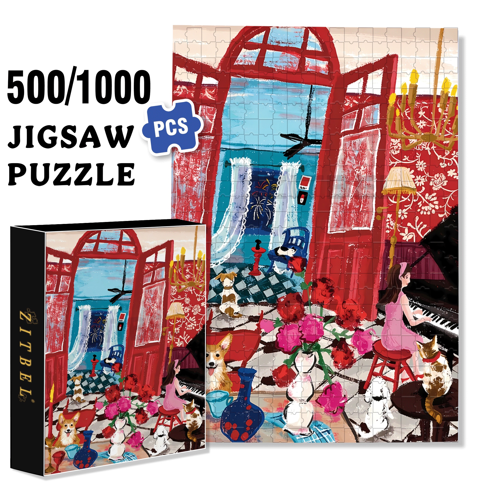 New Year's Listening 500pcs/1000pcs Jigsaw Puzzle, Scratch-Resistant, Interactive Family Game & Brain-Boosting DIY Decor, Perfect for Halloween, Christmas & New Year Gifts, Family Puzzle Game