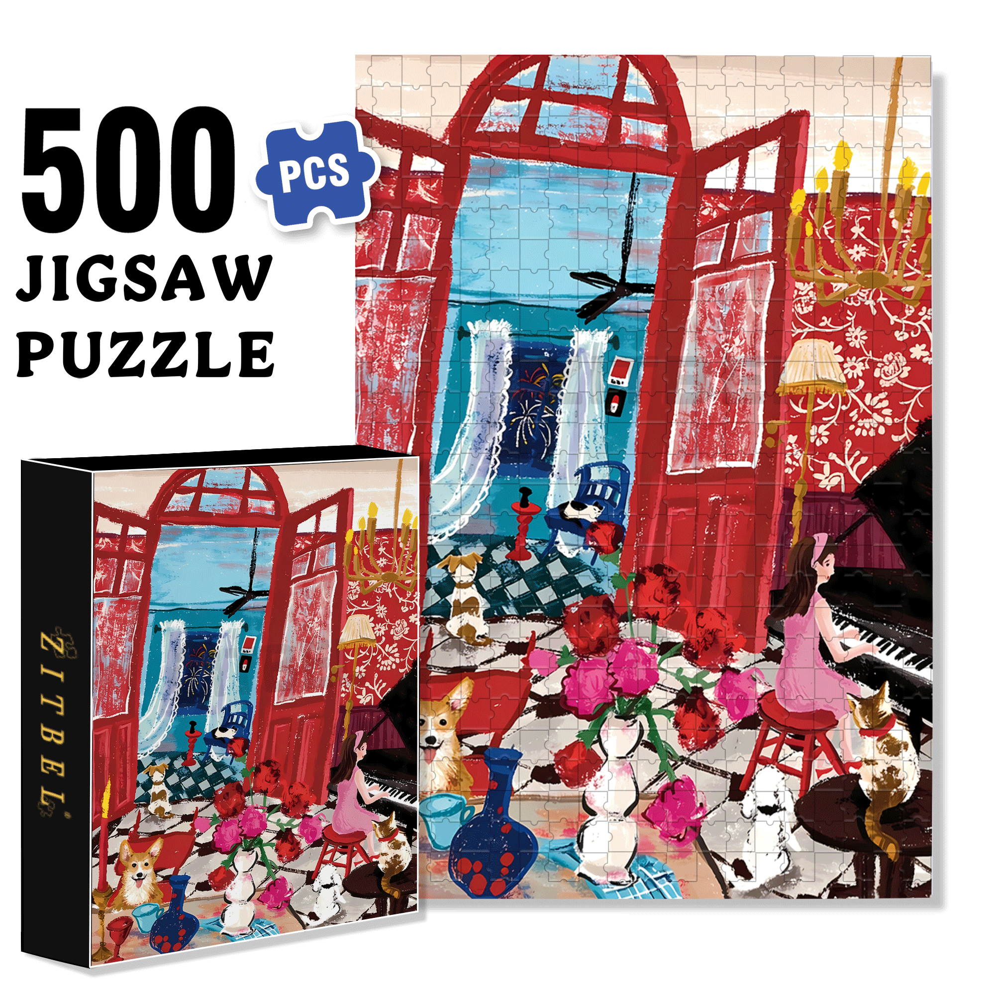 New Year's Listening 500pcs/1000pcs Jigsaw Puzzle, Scratch-Resistant, Interactive Family Game & Brain-Boosting DIY Decor, Perfect for Halloween, Christmas & New Year Gifts, Family Puzzle Game