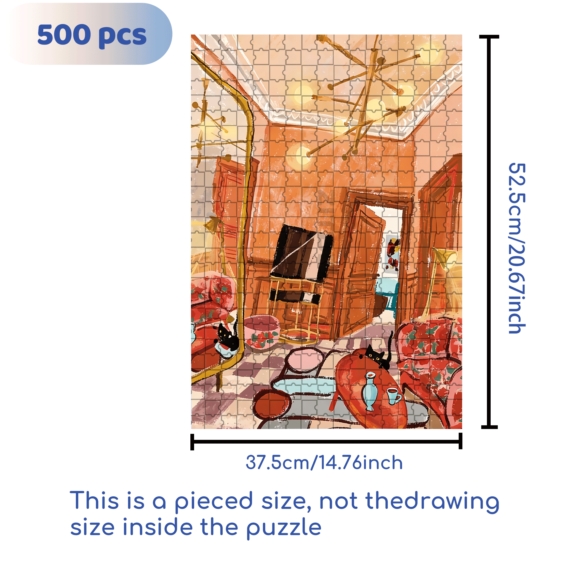 Orange Room 500pcs/1000pcs Jigsaw Puzzle, Scratch-Resistant, Interactive Family Game & Brain-Boosting DIY Decor, Perfect for Halloween, Christmas & New Year Gifts, Family Puzzle Game