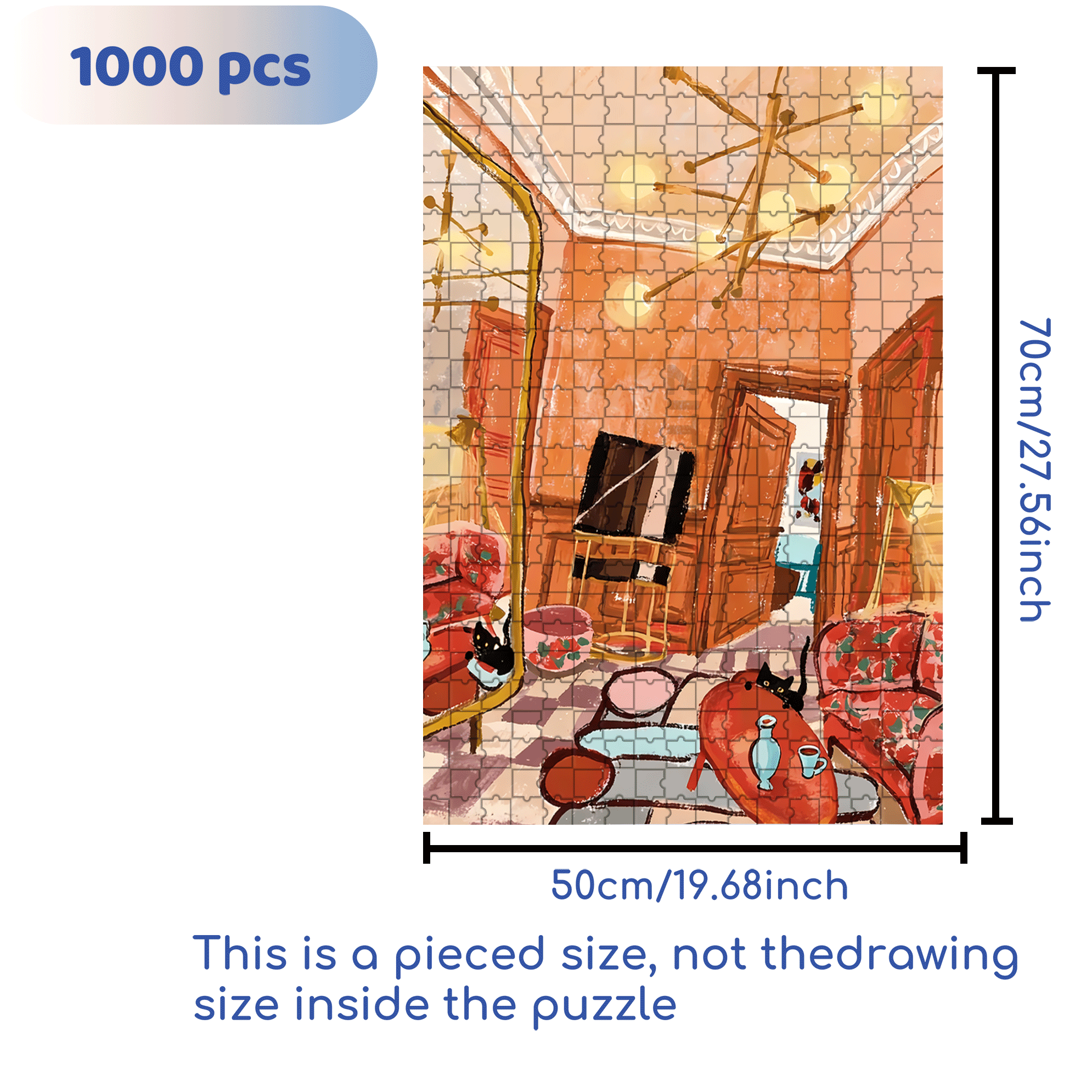 Orange Room 500pcs/1000pcs Jigsaw Puzzle, Scratch-Resistant, Interactive Family Game & Brain-Boosting DIY Decor, Perfect for Halloween, Christmas & New Year Gifts, Family Puzzle Game