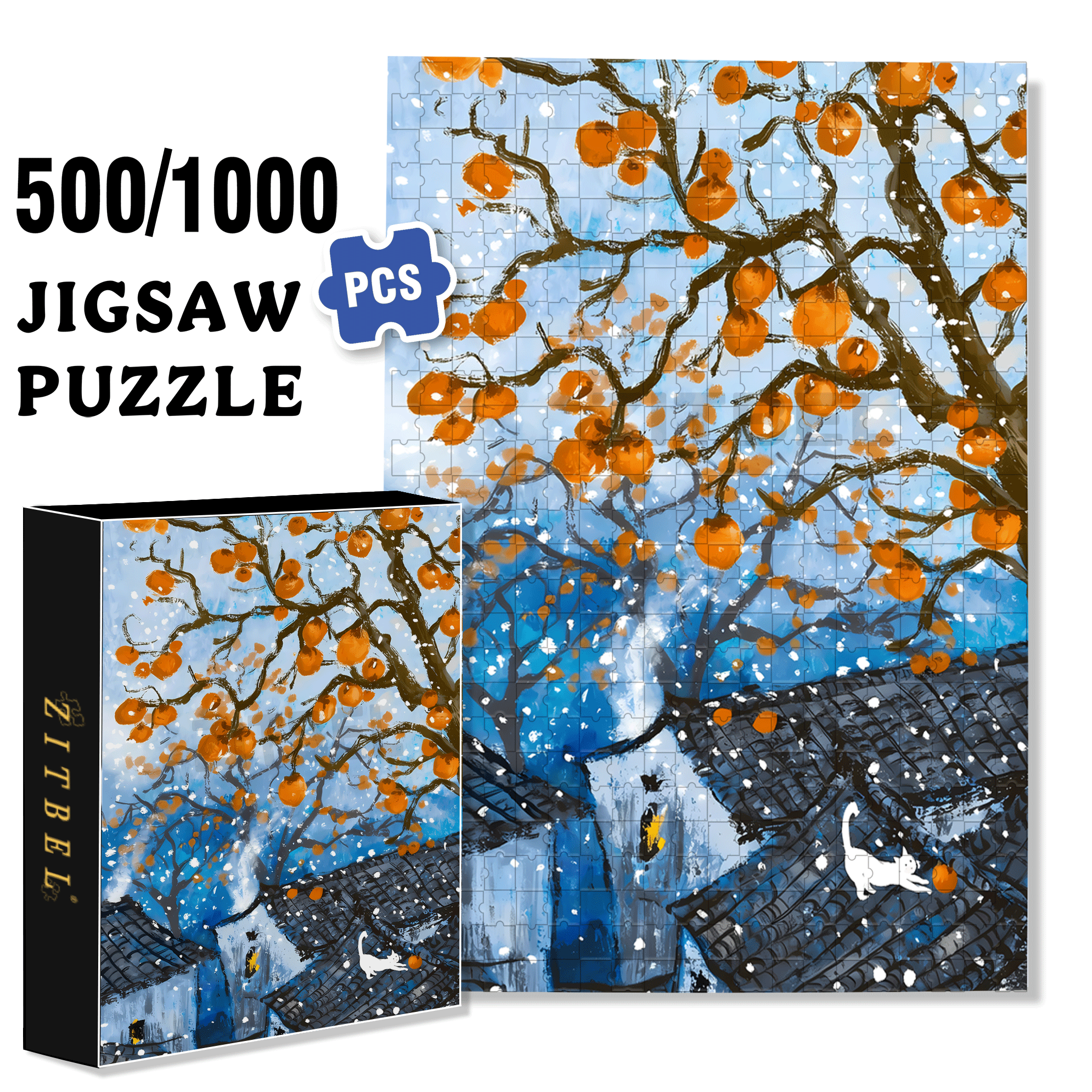 Persimmons Are Ripe 500pcs/1000pcs Jigsaw Puzzle, Scratch-Resistant, Interactive Family Game & Brain-Boosting DIY Decor, Perfect for Halloween, Christmas & New Year Gifts, Family Puzzle Game
