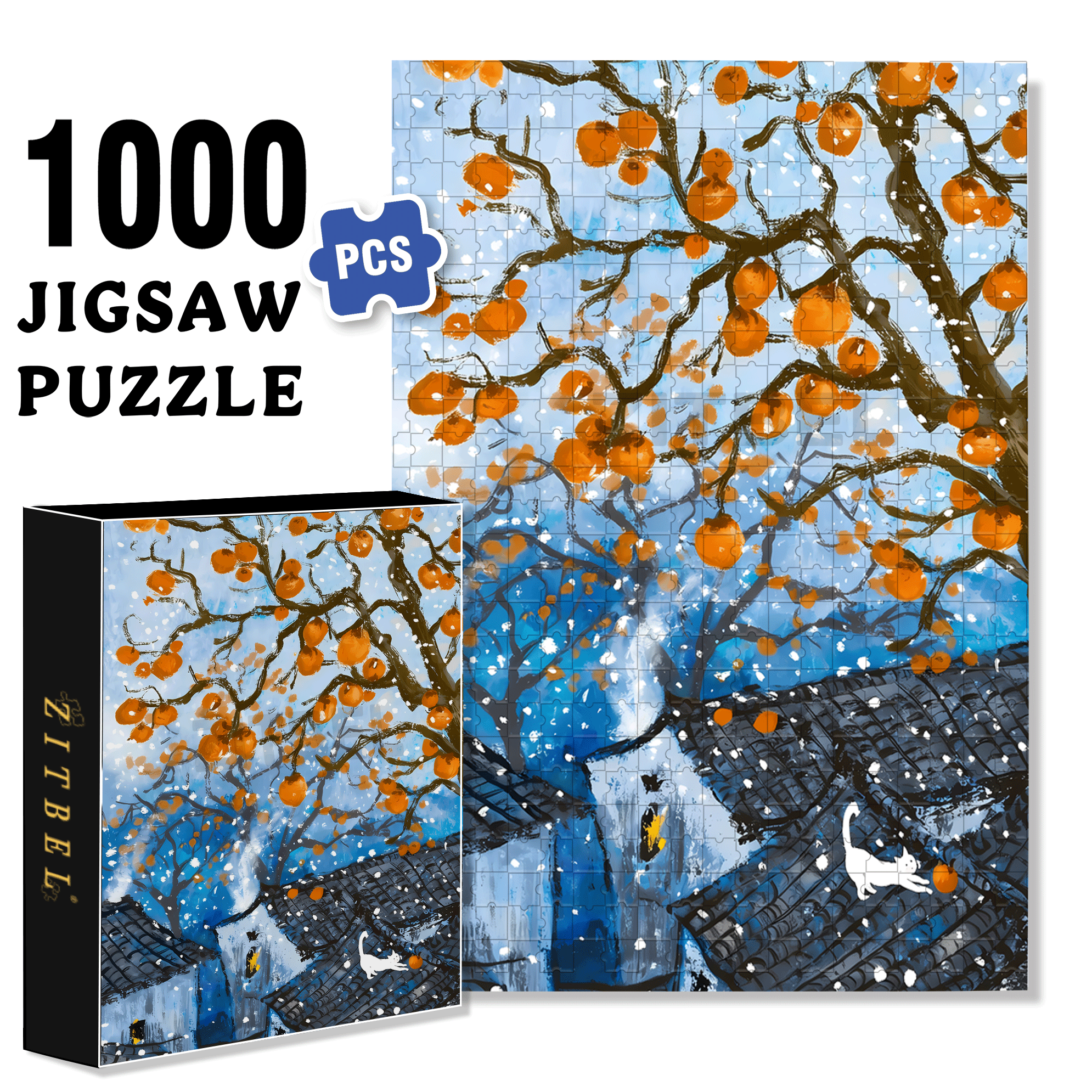 Persimmons Are Ripe 500pcs/1000pcs Jigsaw Puzzle, Scratch-Resistant, Interactive Family Game & Brain-Boosting DIY Decor, Perfect for Halloween, Christmas & New Year Gifts, Family Puzzle Game