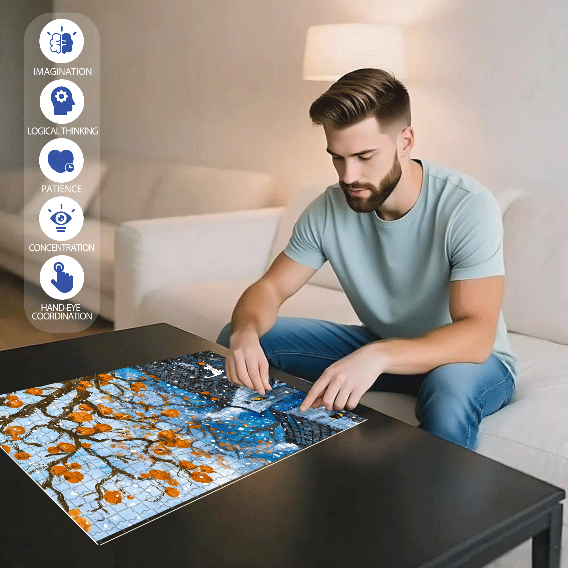 Persimmons Are Ripe 500pcs/1000pcs Jigsaw Puzzle, Scratch-Resistant, Interactive Family Game & Brain-Boosting DIY Decor, Perfect for Halloween, Christmas & New Year Gifts, Family Puzzle Game