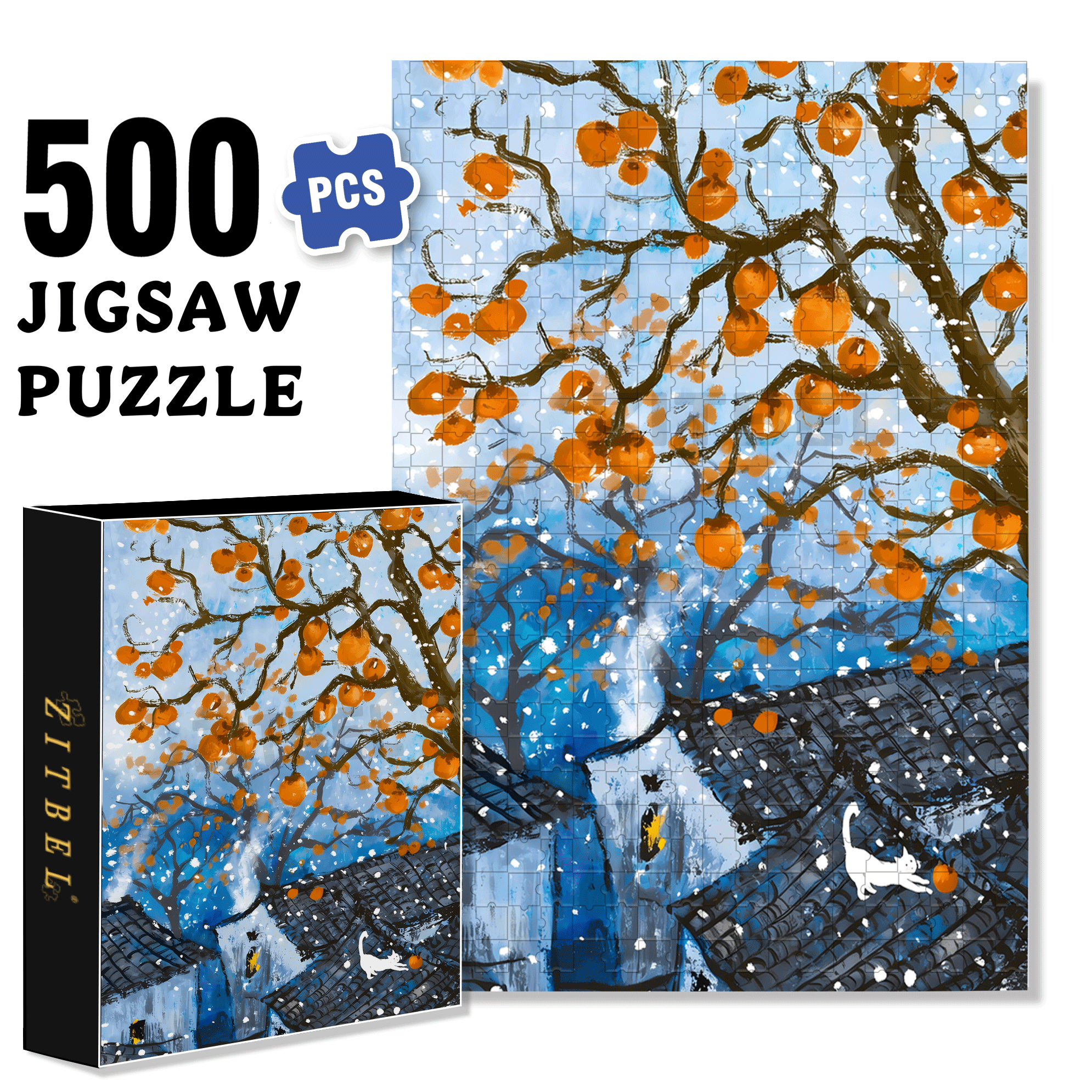 Persimmons Are Ripe 500pcs/1000pcs Jigsaw Puzzle, Scratch-Resistant, Interactive Family Game & Brain-Boosting DIY Decor, Perfect for Halloween, Christmas & New Year Gifts, Family Puzzle Game